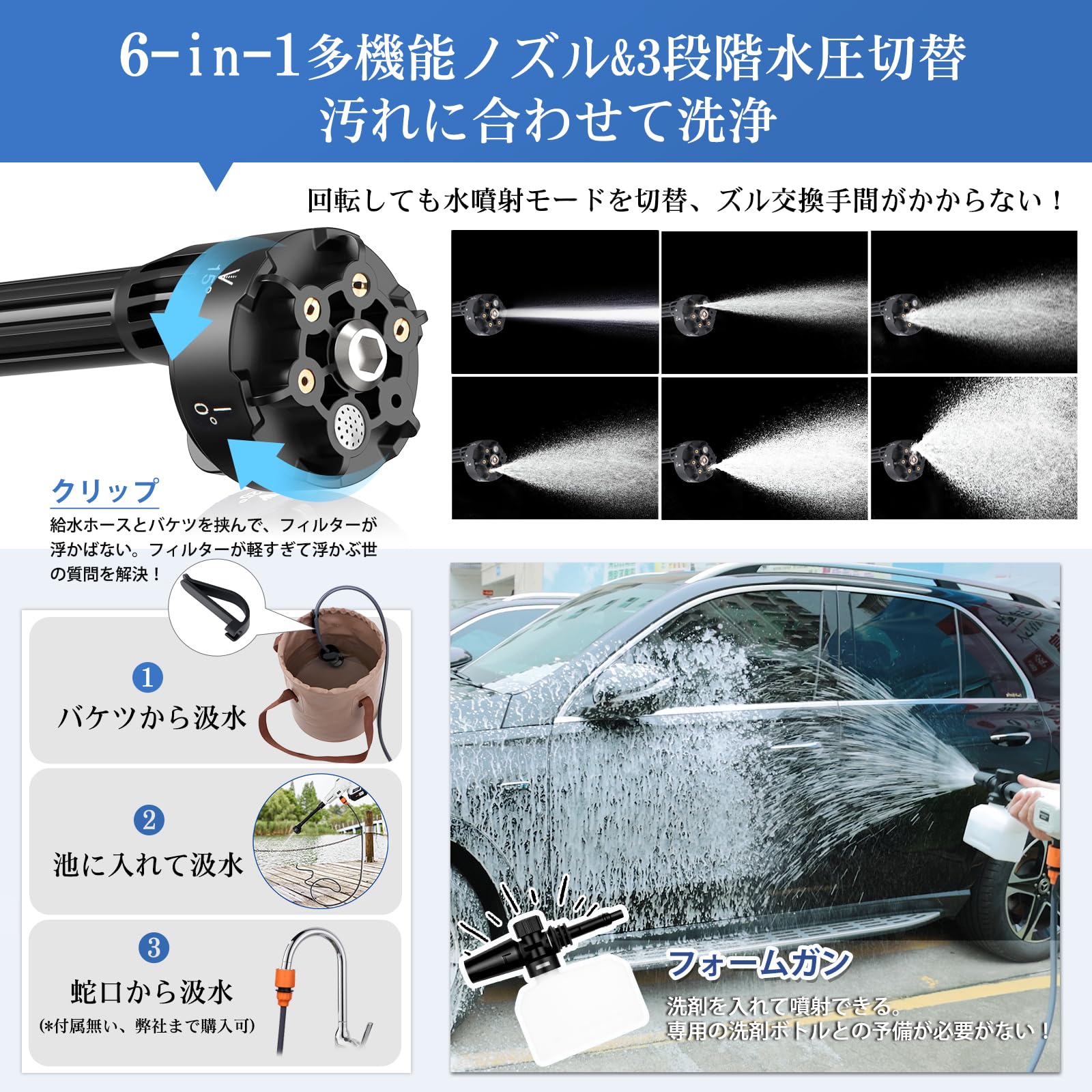 Amazon | [強化版] 高圧洗浄機 コードレス 充電式 家庭用 洗車 980g 