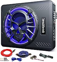 Seventour KL-10 10" 1200W Slim Under-Seat Powered Subwoofer with RGB LED Lights, Remote & Wire Kit