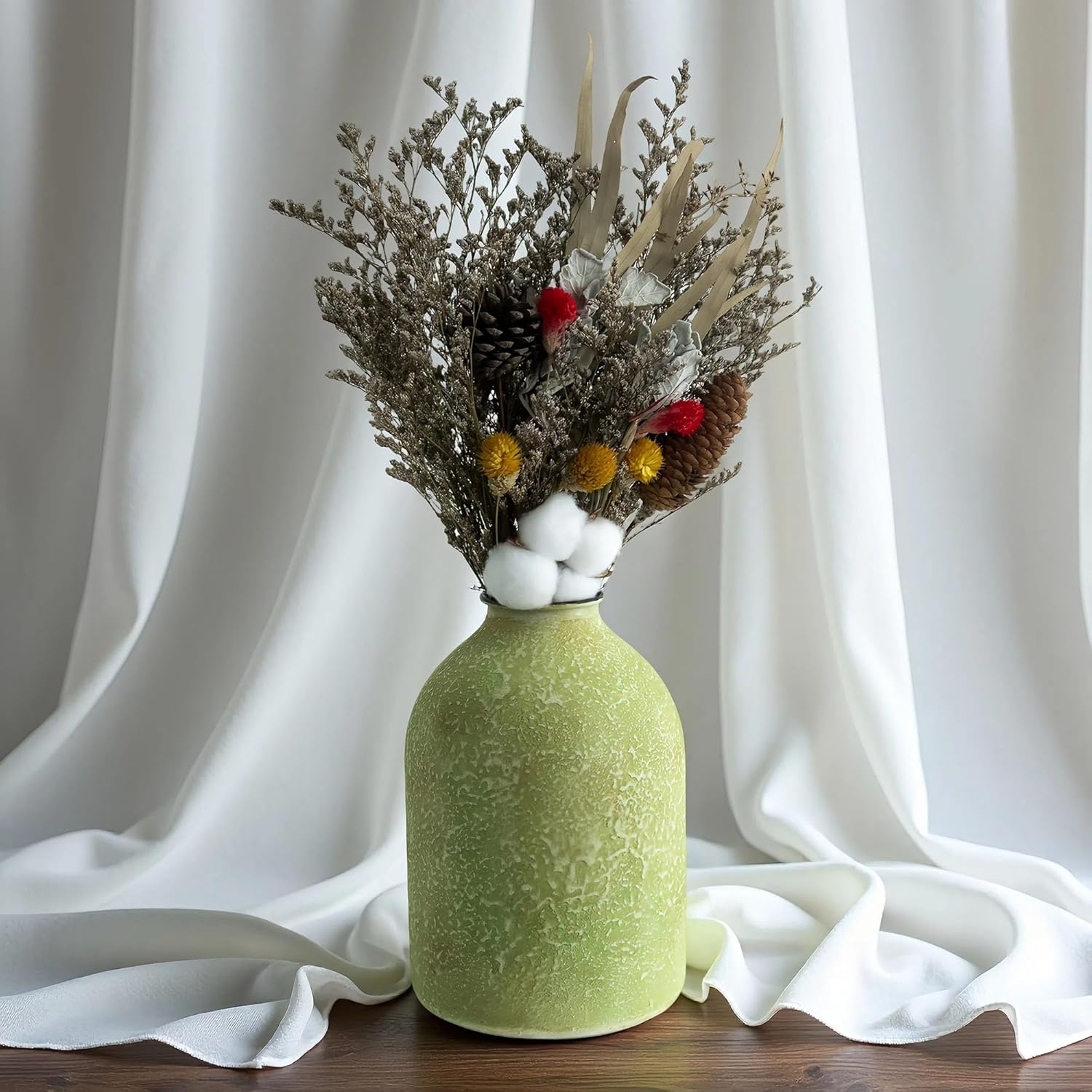 Metal Vase Vintage Matte Design 8.6 Inch Tall Natural Tones Home Decor Garden Seasonal Arrangements Iron Frosted Flower Arranging Vase (Retro Green)