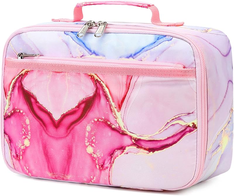 LOIDOU Kids Lunch Box for Girls, Cute Small Insulated Lunch Bag Tote Holds Lunch Box/Water Bottle/Snacks, Lightweight Water Resistant Toddler Lunch Bag for Daycare/School, Pink