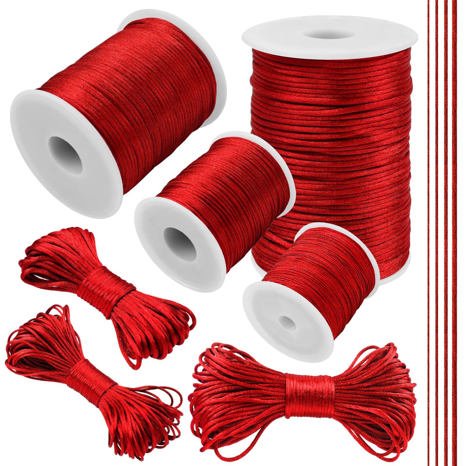 LEREATI Red Nylon Cord 2.5mm x 109 Yards Satin Cord Silk Bracelet String Macrame Necklace Cord, Nylon String for Jewelry Making, Beading, Chinese Knot, Wind Chime