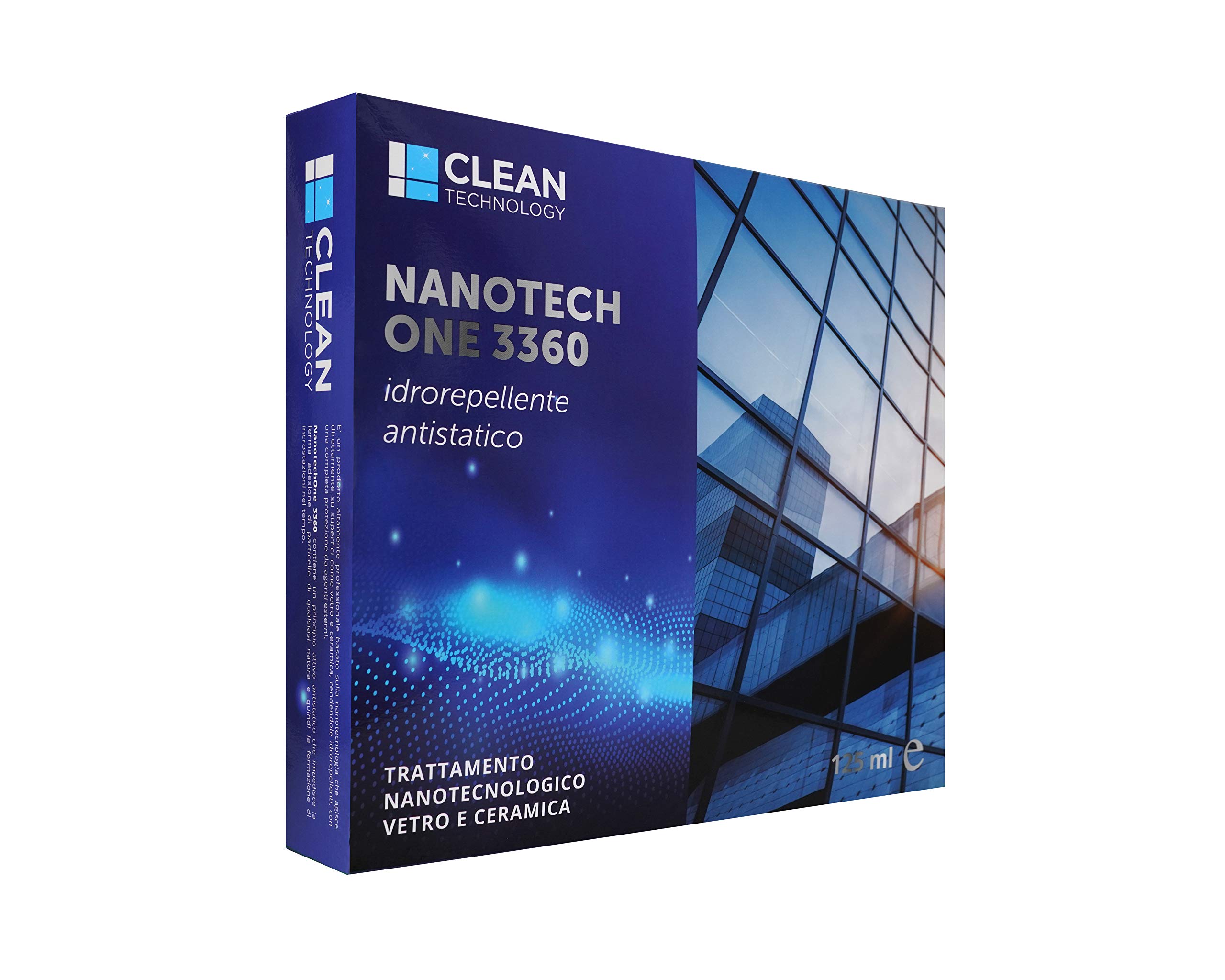 Box Nanotech One 3360 -125 ml con Tergivetro, Protezione Mani, Protezione vie Respiratorie, Cotone Gommato, Panno Microfibra - Trattamento anticalcare permanente per box doccia e vetri auto