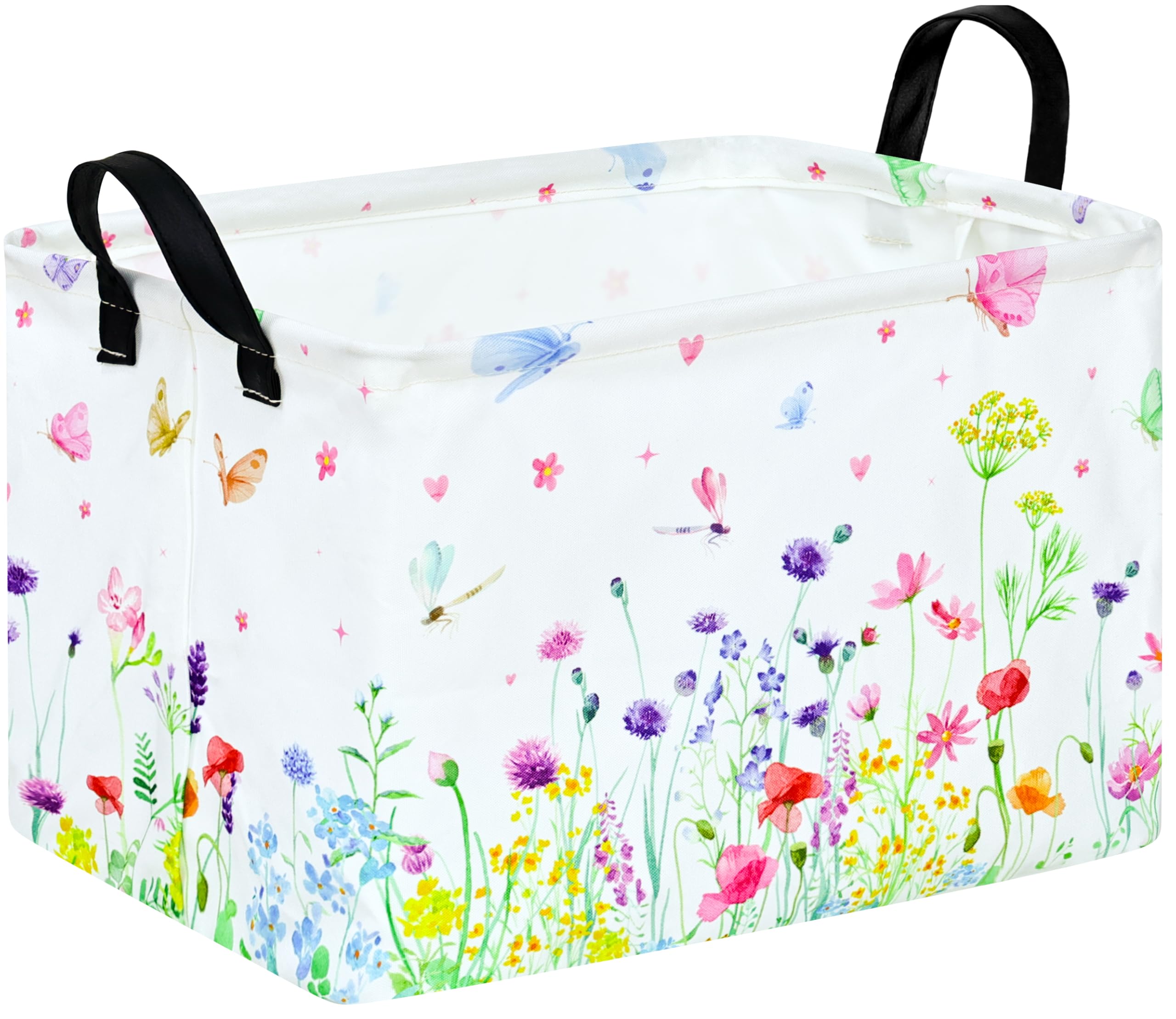 Baby Storage Basket Nursery Box Laundry Hamper Organization Bins for Toys and Clothes with Handles (Blue Flower)