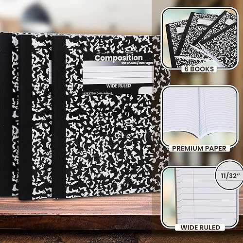 Miniatura 2 de Cuadernos de composición, diarios de escritura de papel de rayas anchas, libros de composición de cubierta de mármol, 100 hojas, cuadernos