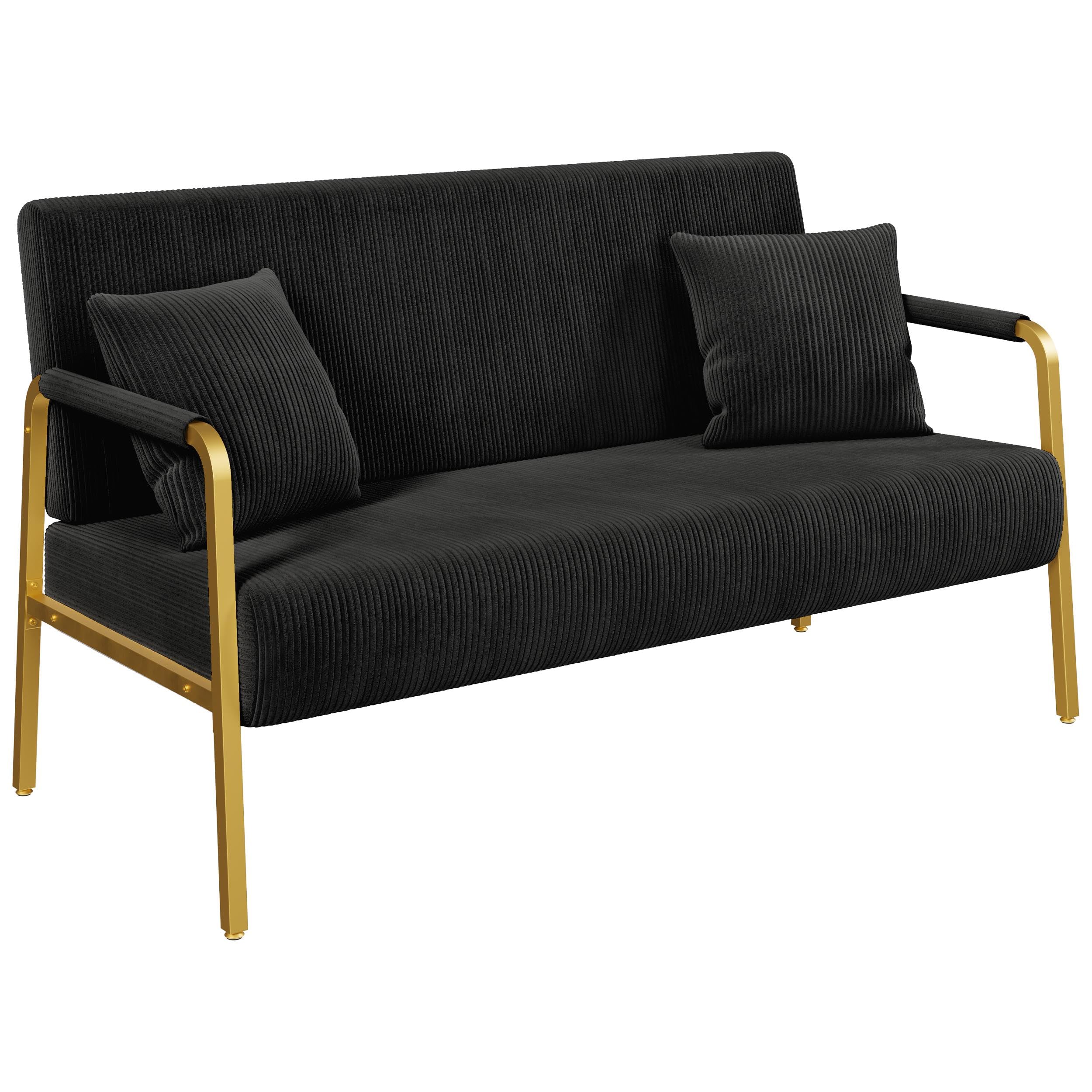 Yaheetech 147cm Corduroy 2 Seater Upholstered Loveseat Sofa, Black