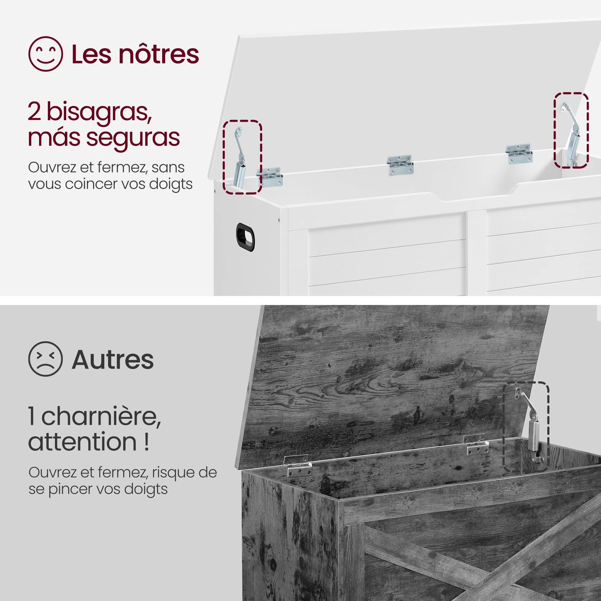 VASAGLE Coffre de Rangement, Banc à Chaussures, avec 2 Charnières de Sécurité, Imitation Grange, 40 x 100 x 46 cm, pour Entrée, Couloir, Chambre, Salon, Blanc Nuage LSB061T10