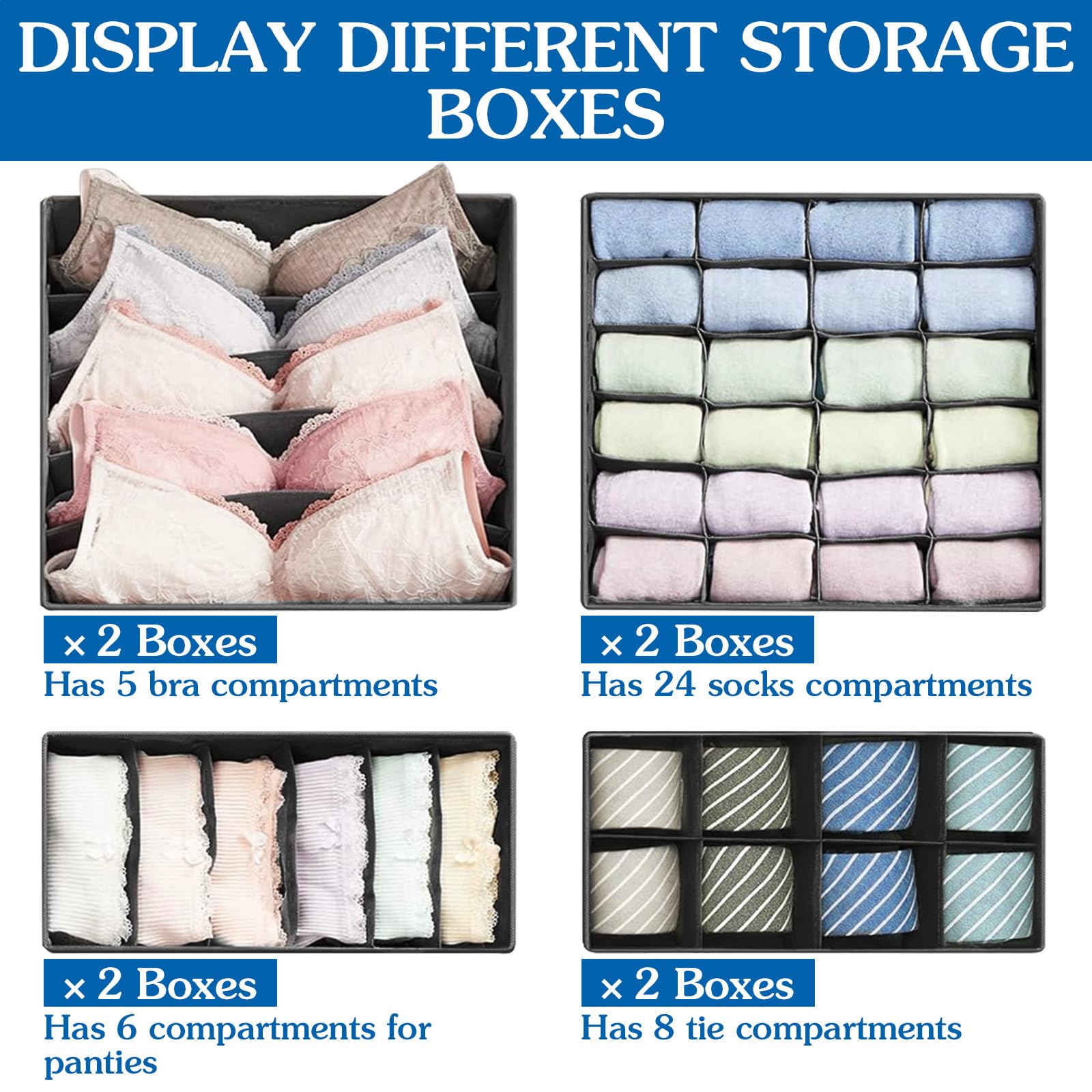 Organizer Armadio Pieghevole - Set 8 Scatole Per Intimo, Calze E Accessori - Foto 6