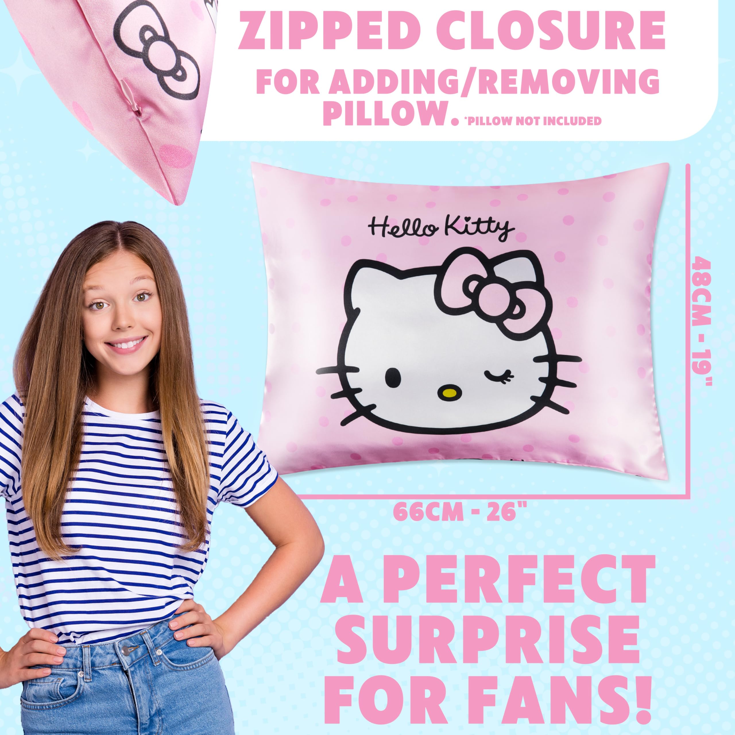 Hello Kitty Federa Raso Cuscino Capelli Benefici per la Pelle di Ragazze Adolescenti Donna 48x66cm Kawaii Decori Camera da Letto, Idee Regalo