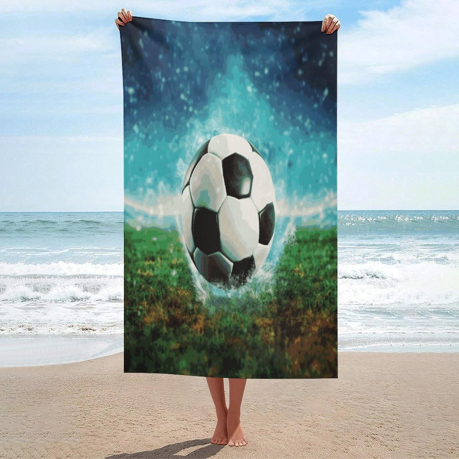 Adfgyerh Unisex Style Soccer Ball Background Bath Towels Beach Towel Lightweight Quick Dry, Bath Towel For Travel Sports Pool Swimming Bath Camping Yoga Adults130x80cm