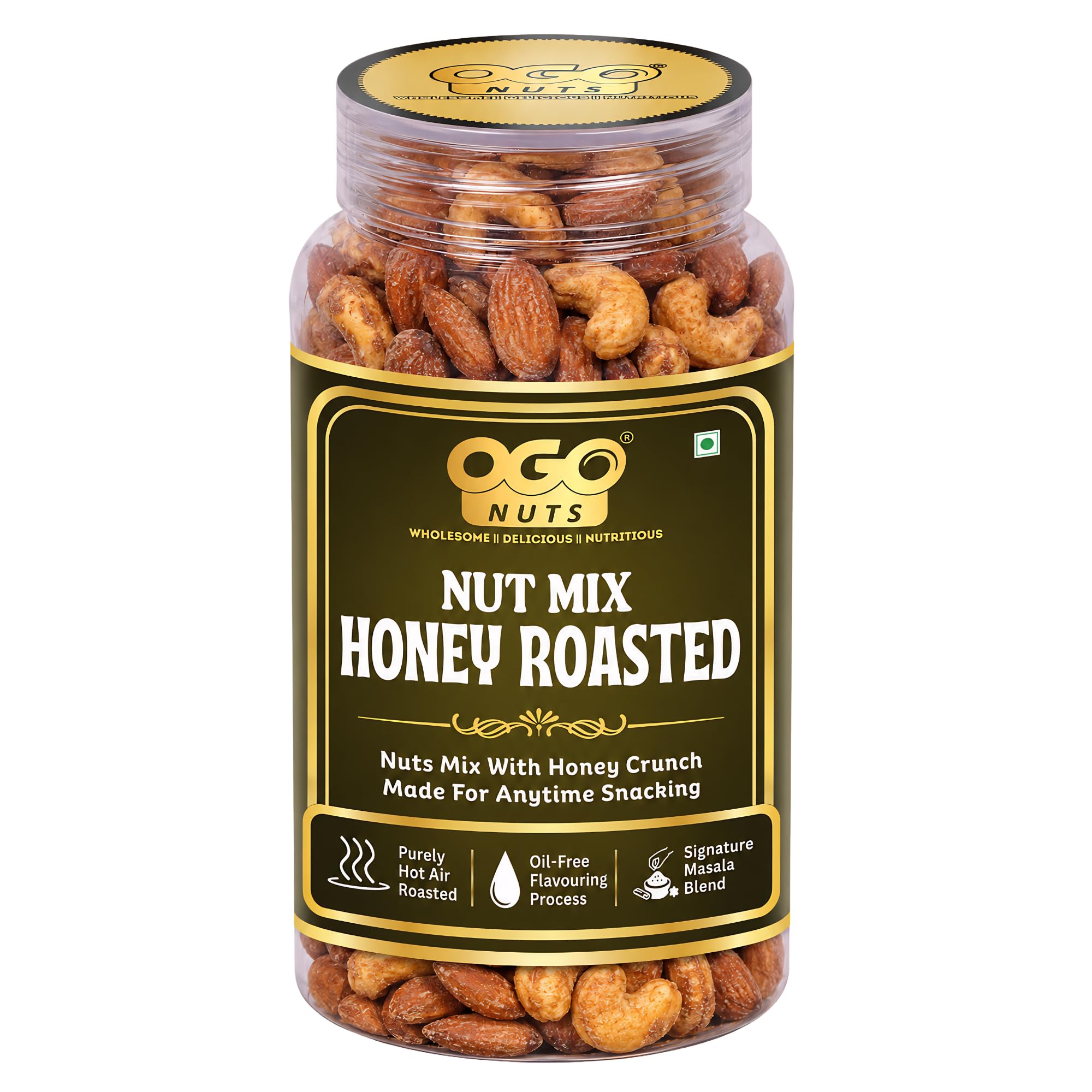 OgoNuts Honey Roasted Nut Mix, 200g | Hot Air Roasted Almonds and Cashews with Honey Powder | Sweet & Savoury Crunch | Oil-Free Flavouring Process | Premium Snack for Travel, Office & Everyday Munching-image-29