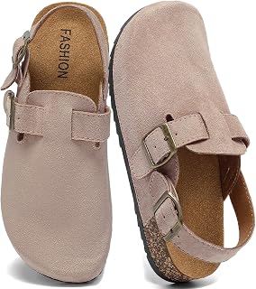 Women's Suede Clogs with Back Strap Mens Cork Footbed Leather Mules & Clogs