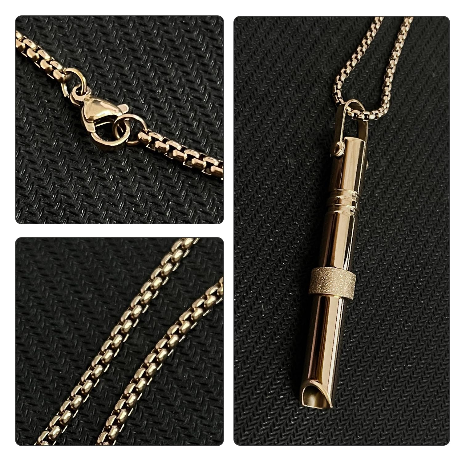 1 sifflet pour collier en acier inoxydable, décoration pour la méditation, relaxation, collier anti-stress, sifflet pour exercices de respiration profonde (or)
