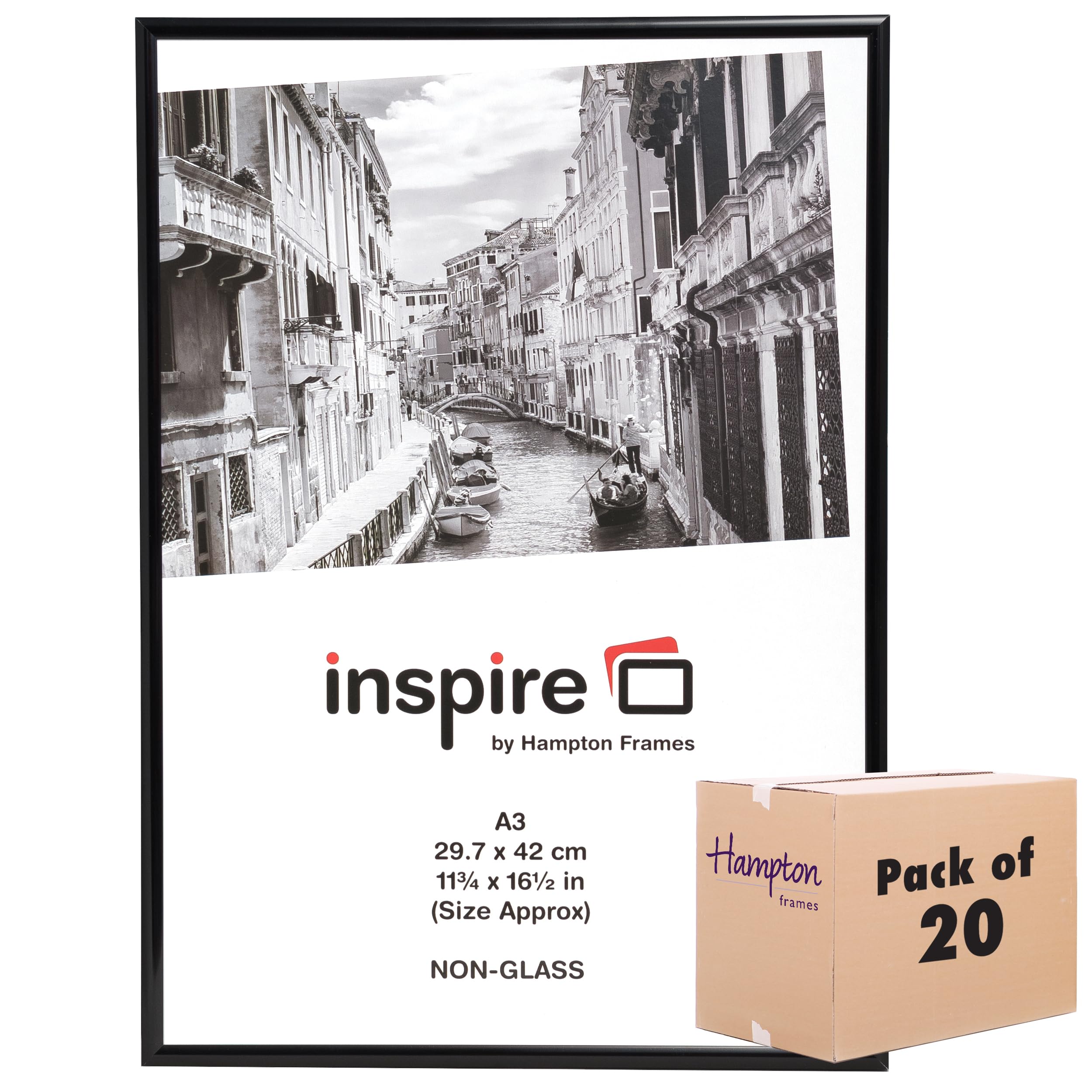 Hampton Frames Black Backloader A3 (30X42cm) - Bulk Box Of 20 - Poster Frame Acrylic (Non-Glass) Front Blr3042blkx-Box20