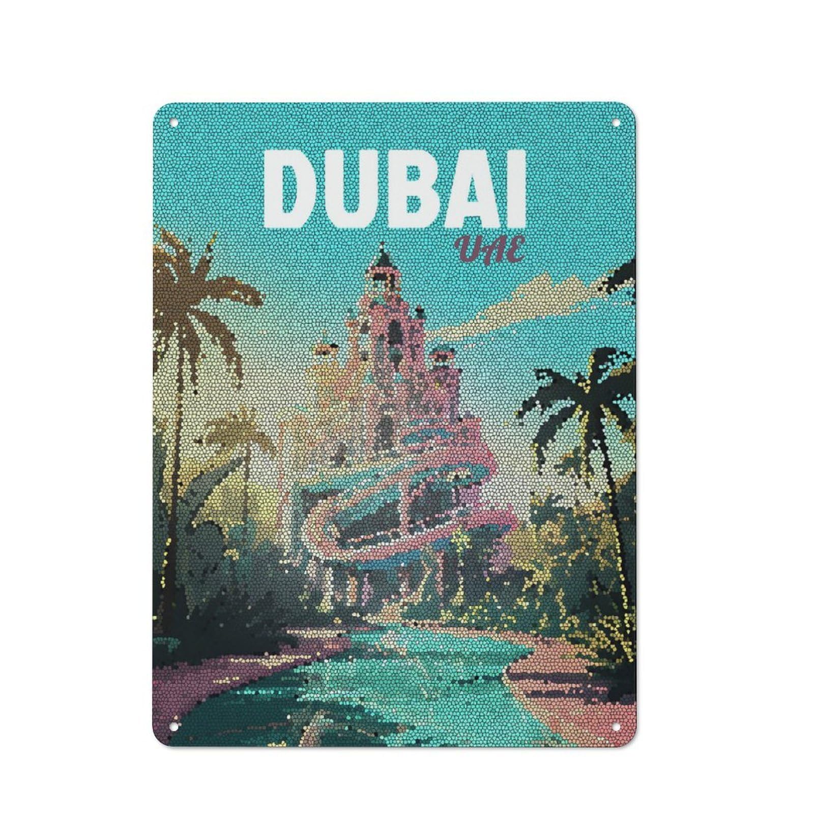 Junmoney Style-11 For Kitchen Or Home Bar, Dubai Uae Mosaic Art Rustic Metal Wall Sign 40X30cm, For Winter Room Styling In Kitchen And Home Bar