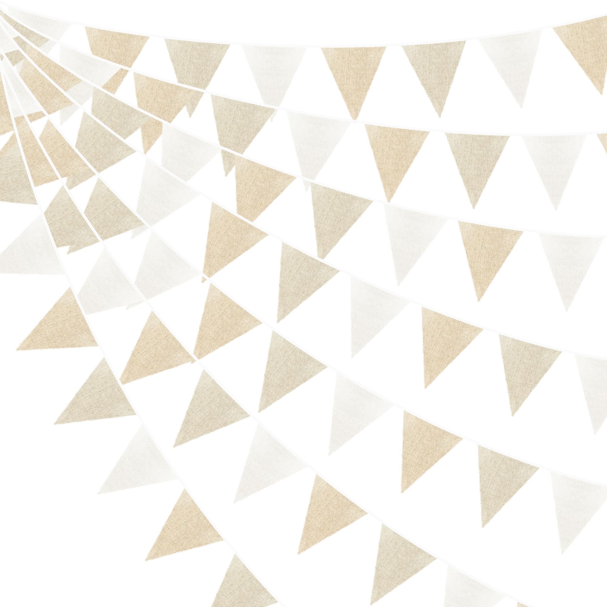 46Ft White Beige Burlap Banner Triangle Flag Party Decorations Gradient Beige Linen Fabric Pennant Bunting Streamer for Vintage Boho Birthday Wedding Bridal Baby Shower Rustic Spring Easter Party — image 1