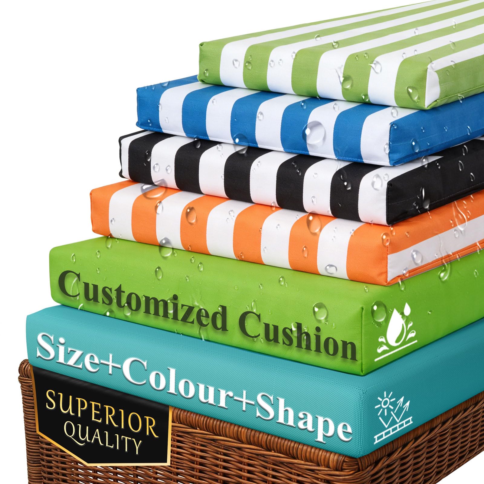 Garberson Custom Outdoor Bench Cushion Waterproof,Garden Furniture Cushions with High-Resilience Foam & Removable Cover ,Non-Slip Chairs Seat Pads for Lawn & Sofa,Patio,Kitchen,Window — image 1