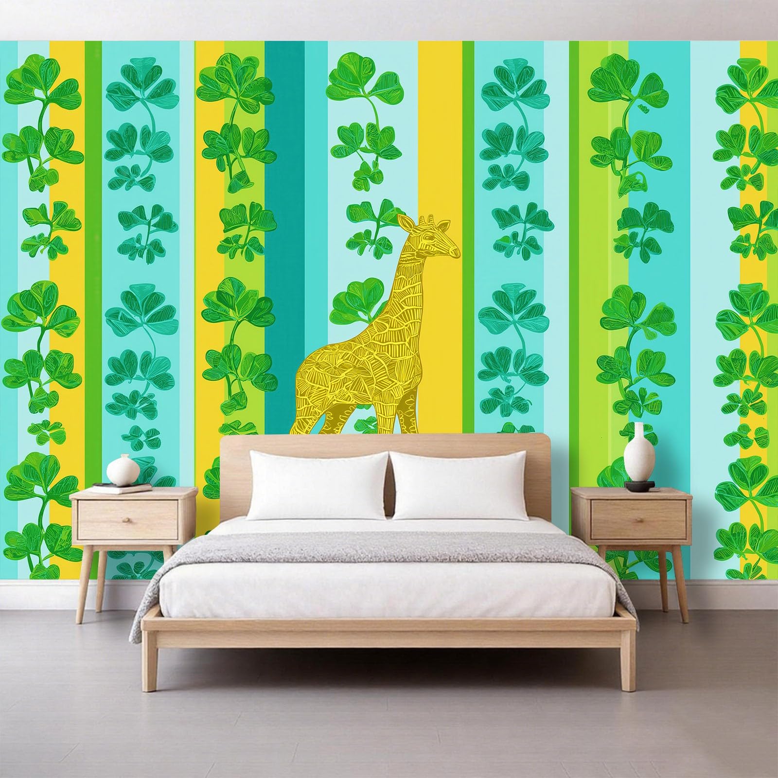 Fototapeta ścienna 350 x 256 cm, włóknina, wysokiej jakości fototapeta, kreskówka, rośliny, zwierzęta, żyrafa, nadruk, polar, fototapeta, do pokoju dziecięcego, pokoju zabaw