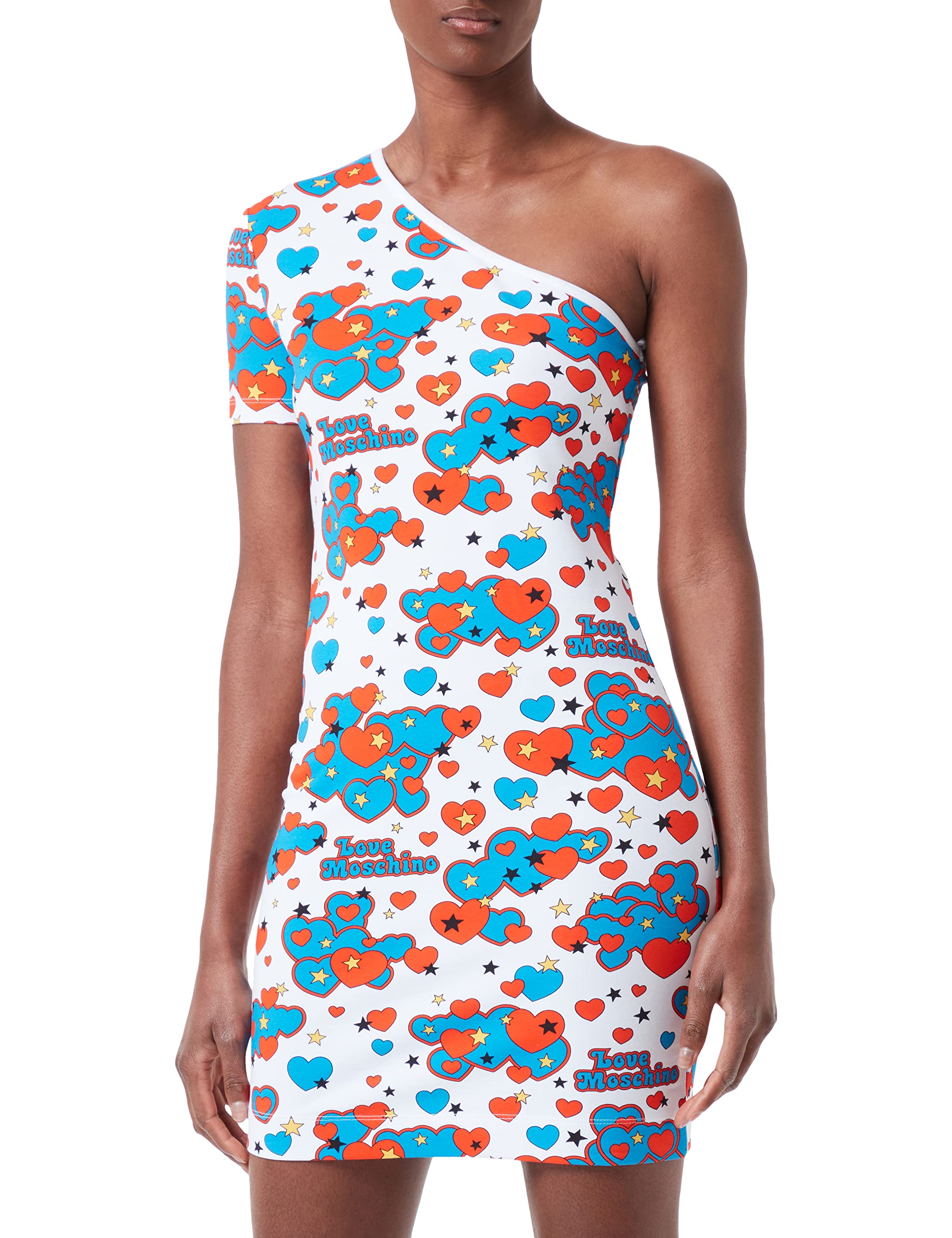 Love Moschino Forro Polar de algodón elástico, diseño de Moschino Vestido, Blanco, Rojo, Azul, Amarillo y Negro, 42 para Mujer