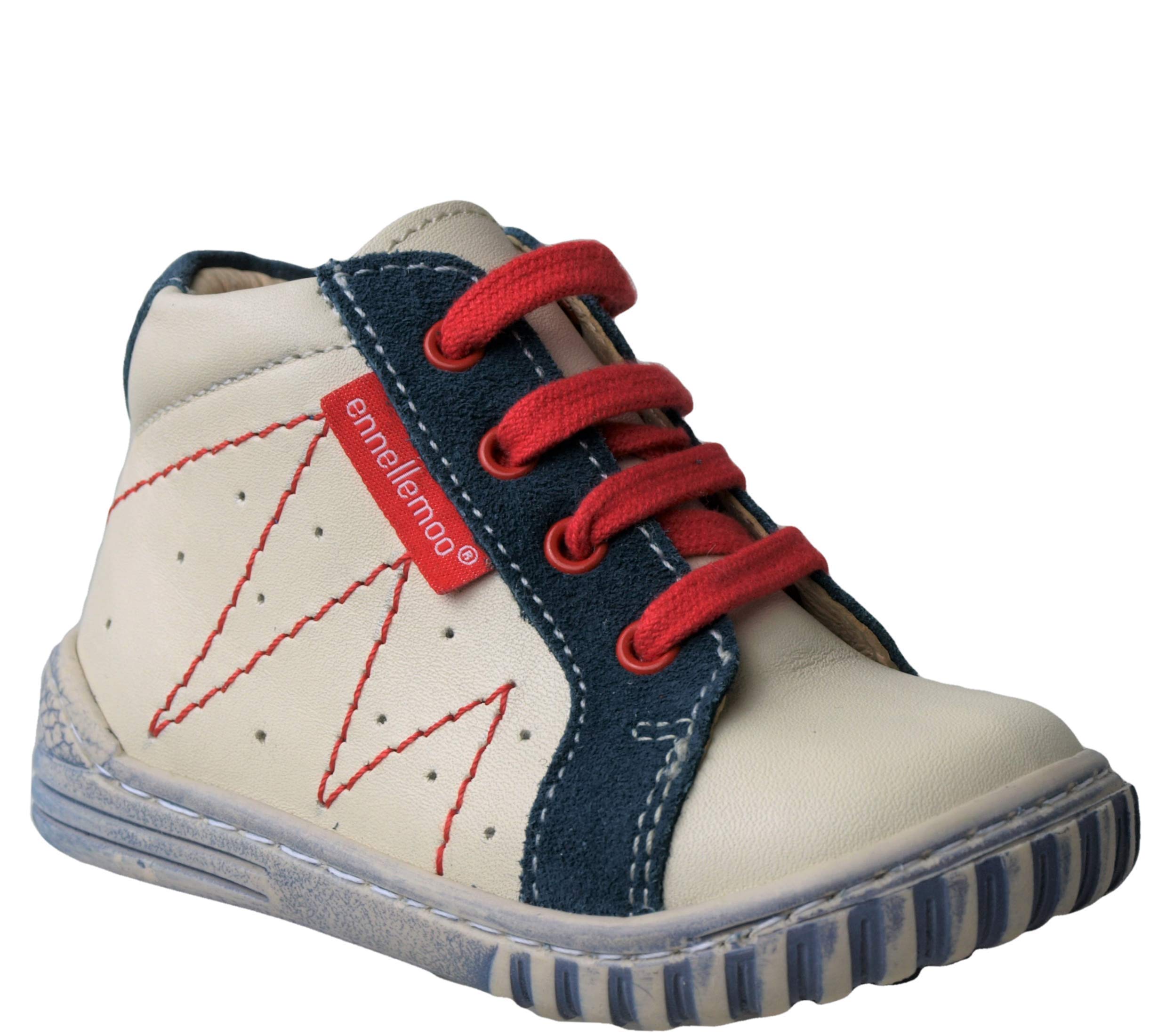 ennellemoo® - Scarpe da corsa unisex per bambini, in vera pelle, con lacci, grigio, giallo, rosso, 23 EU