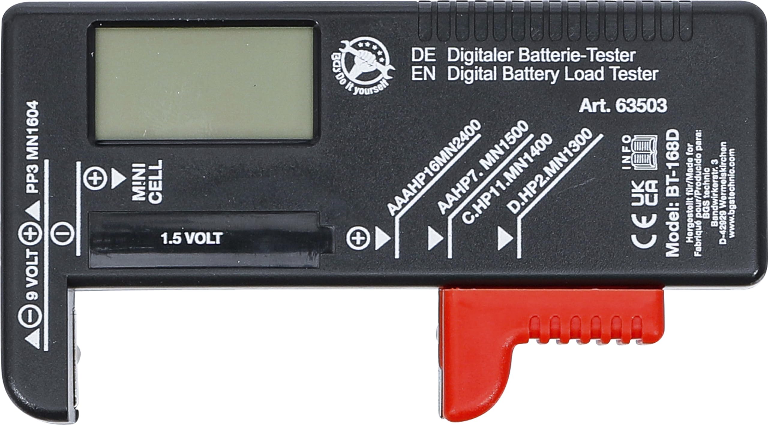 BGS Diy 63503 | Cyfrowy tester akumulatora | 1,5 V / 9 V