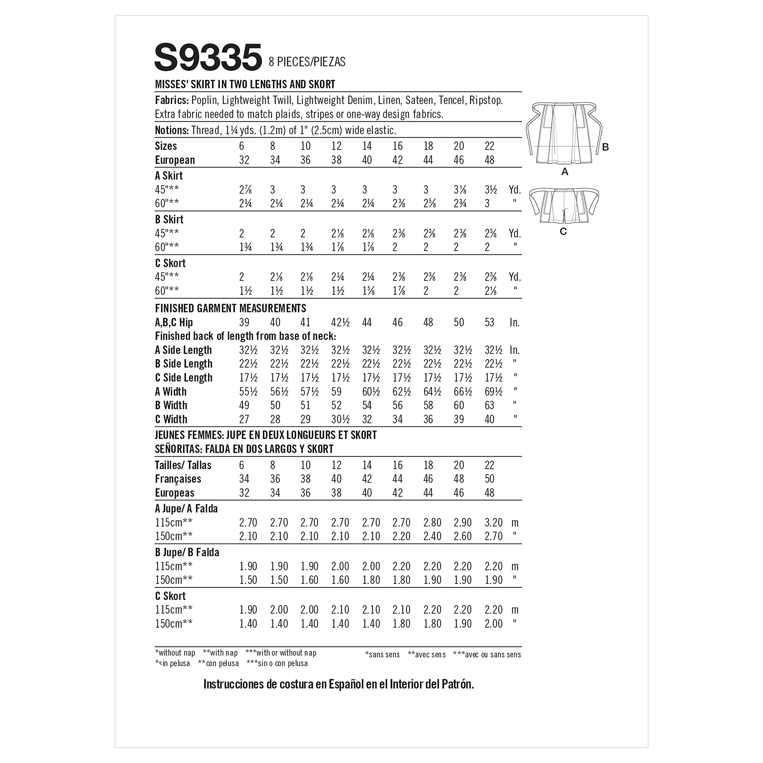 Simplicity SS9335R5 Jupe/Pantalon pour Femme 42-46-48-50, 14-16-18-20-22, R5
