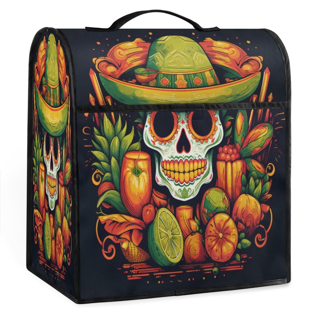 Coffee Maker Cover Mexico Sugar Skull Kitchen Appliance Covers Small Appliance Covers Blender Cover Juicer Cover Dust Covers for Kitchen Appliances with Top Handle and Pockets,Washable,B422
