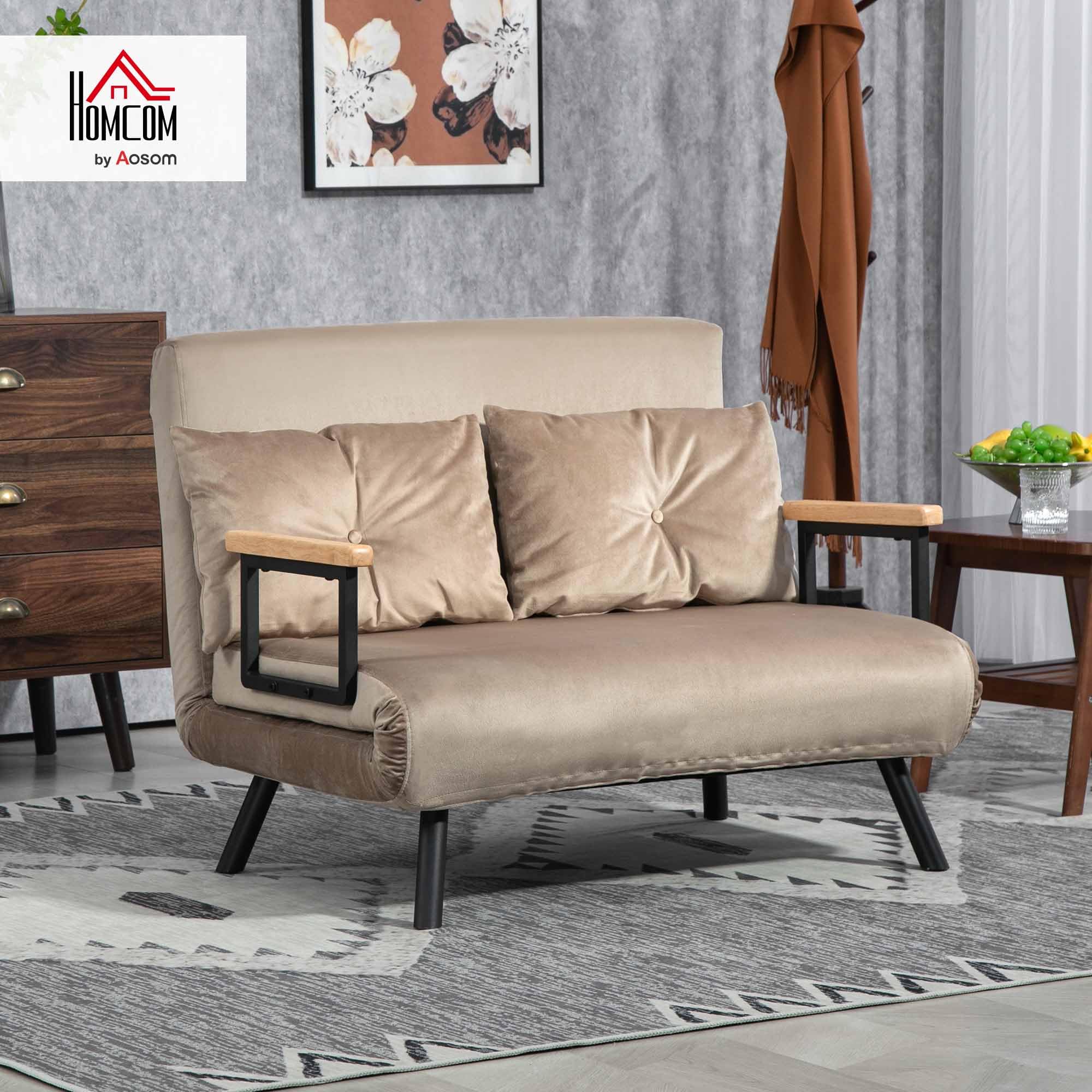 HOMCOM sofa rozkładana 4 w 1 2-osobowe z funkcją spania, 183 x 98,5 cm składana kanapa do spania z 5-stopniowo regulowanym oparciem, poduszką lędźwiową i welurowym wykończeniem dla salonu