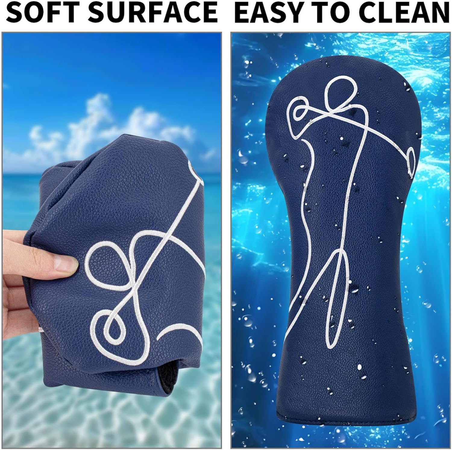 Hansber Classic Simple Golf Club Protector Premium PU Construction Streamlined Cover for Driver Fairway Wood