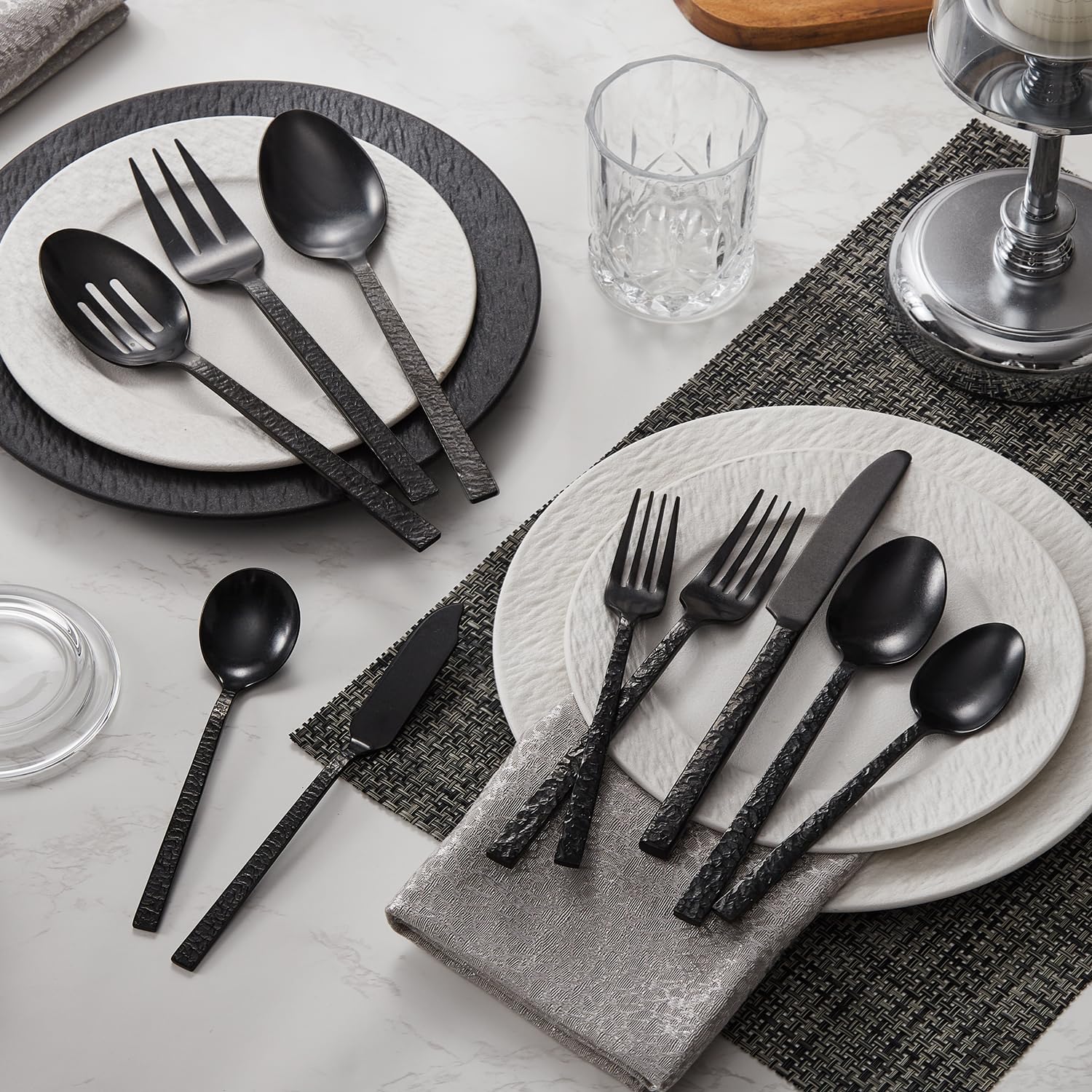 Black Hammered Silverware Set - 45 Pcs for 8 -5