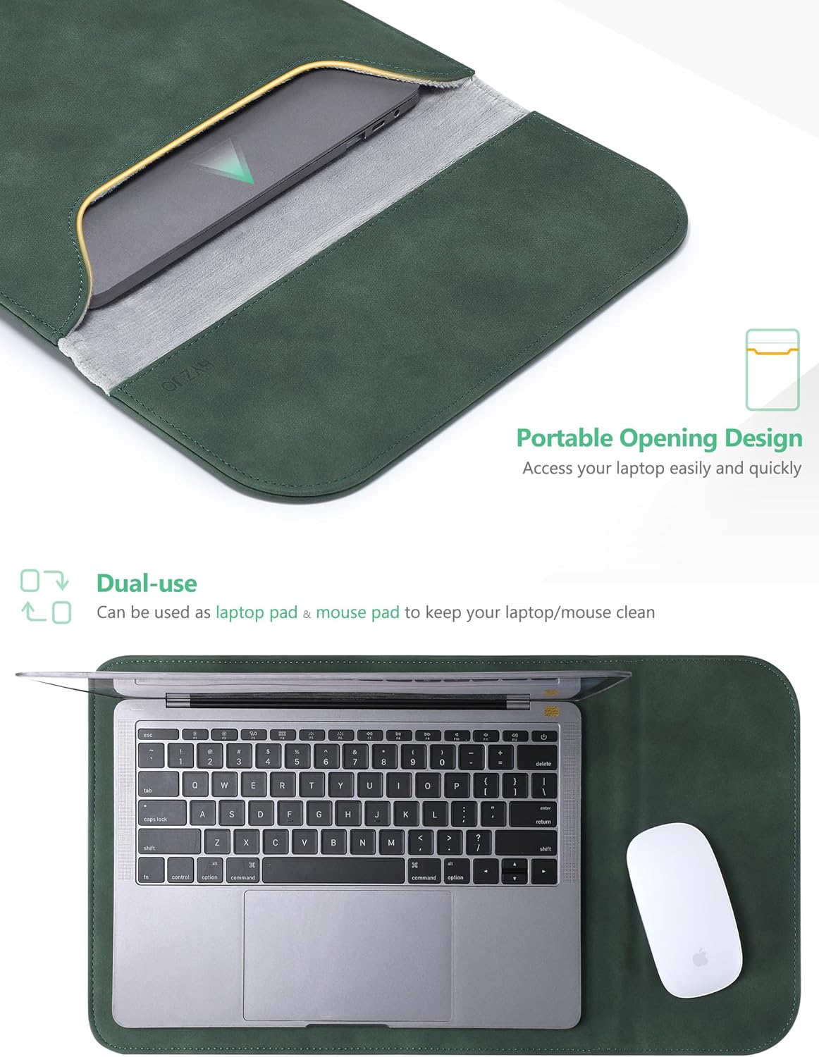 HYZUO 15-16 Inch Laptop Case Sleeve for MacBook Pro 16 M5, Midnight Green image 4