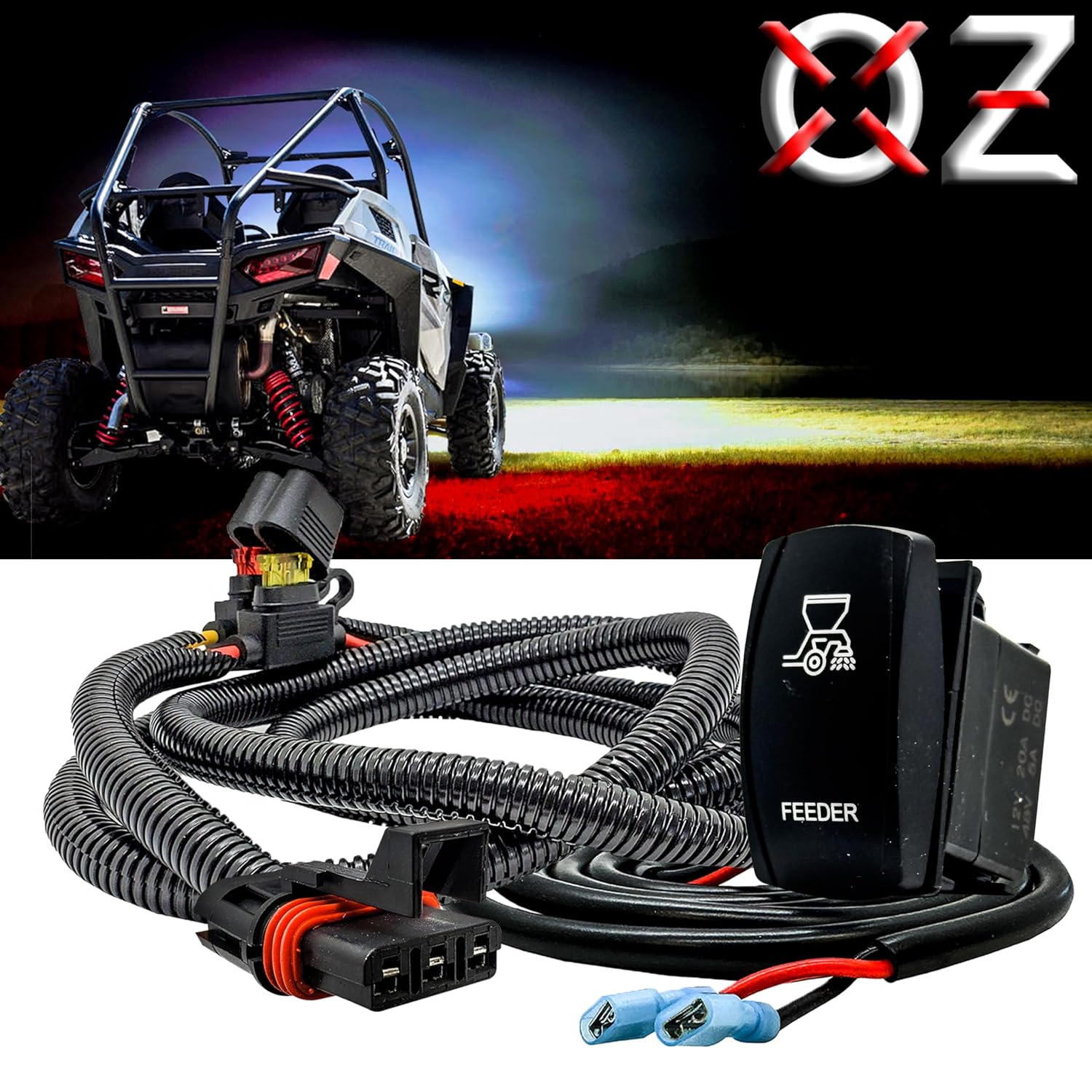 OZ-USA Feeder Momentary On/Off Rocker Switch Pulse Power Busbar Plug Wiring Harness Kit Compatible with 2018-2026 Polaris RZR PRO XP Ranger General Xpedition ADV