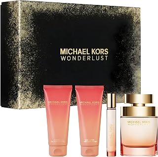 Michael Kors Wonderlust Women's 4-Piece Gift Set: 3.4oz EDP Spray, Lotion, Shower Gel & Mini Perfume - Warm Gourmand Scent