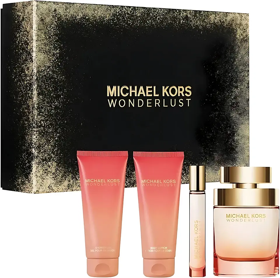 Michael Kors Wonderlust for Women 4 Pieces Gift Set, (3.4 Ounce Eau de Parfum Spray +3.4 Ounce Body Lotion +3.4 Ounce Shower Gel + 0.3 Ounce Eau de Parfum Spray)