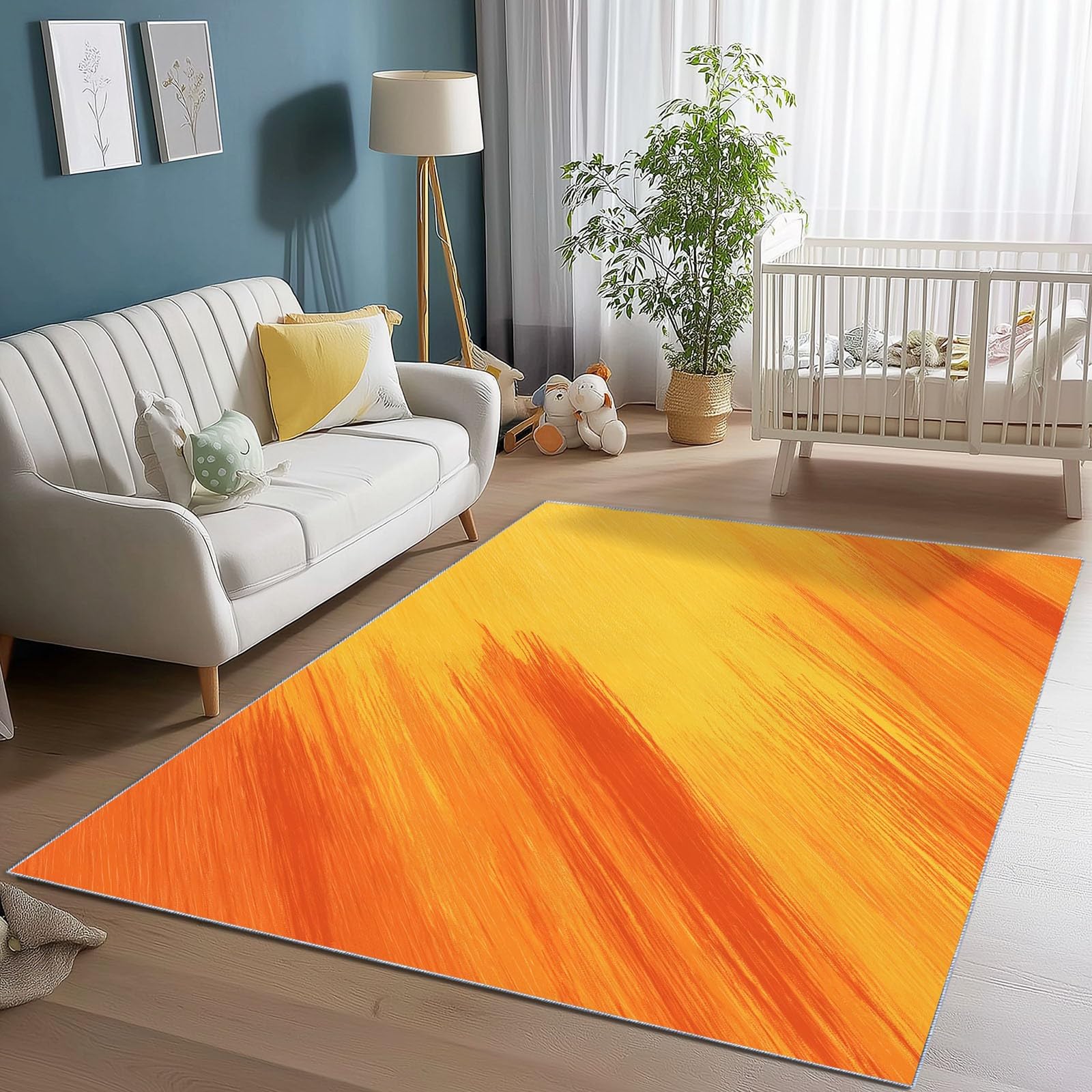 Tapis de salon orange en art numérique antidérapant et lavable