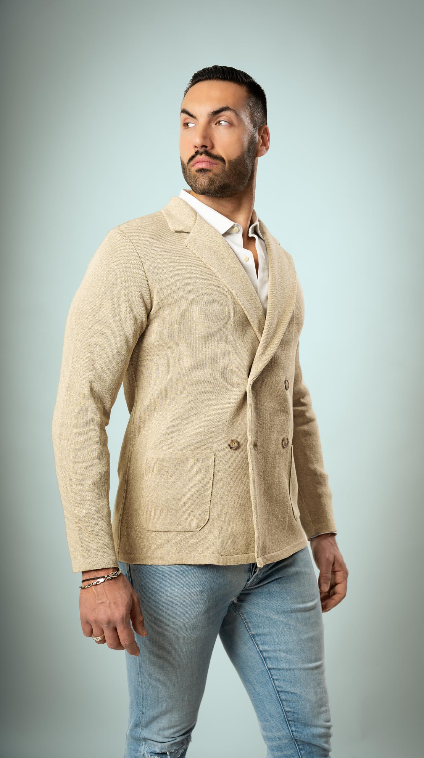 Giacca Doppio Petto da Uomo - Punto di Cucitura Milano - Blaazer Slim Fit in Cotone - Artigianale, Made in Italy - Casual, Classica Sportiva
