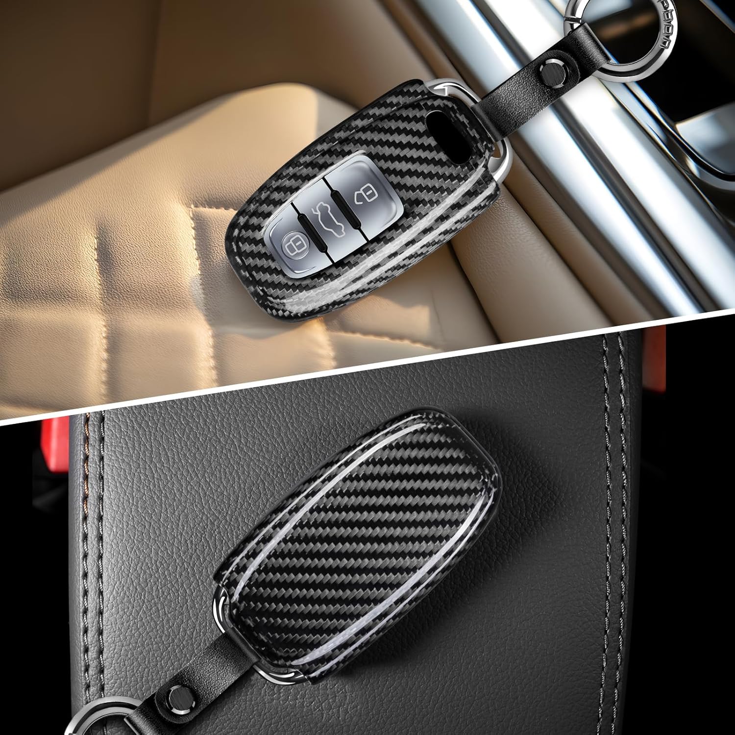 M.JVisun Carbon Fibre Case For Audi Key Fob Genuine Carbon Fiber Cover For Audi S5 S6 S7 S8 SQ5 RS5 RS7 Q5 A4L A5 A6L A7 A8 Smart Keyless Fob Remote - View #2