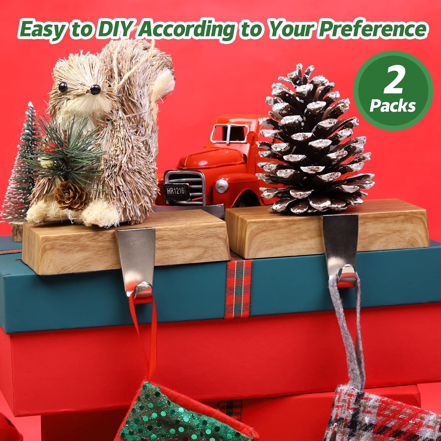 Fovths 2 Pack Christmas Stocking Holders for Mantle Christmas Stocking Holder for Fireplace Stocking Hooks for Mantle Weighted Stocking Hangers with Protective Pad for Xmas Party Decorations (Brown)