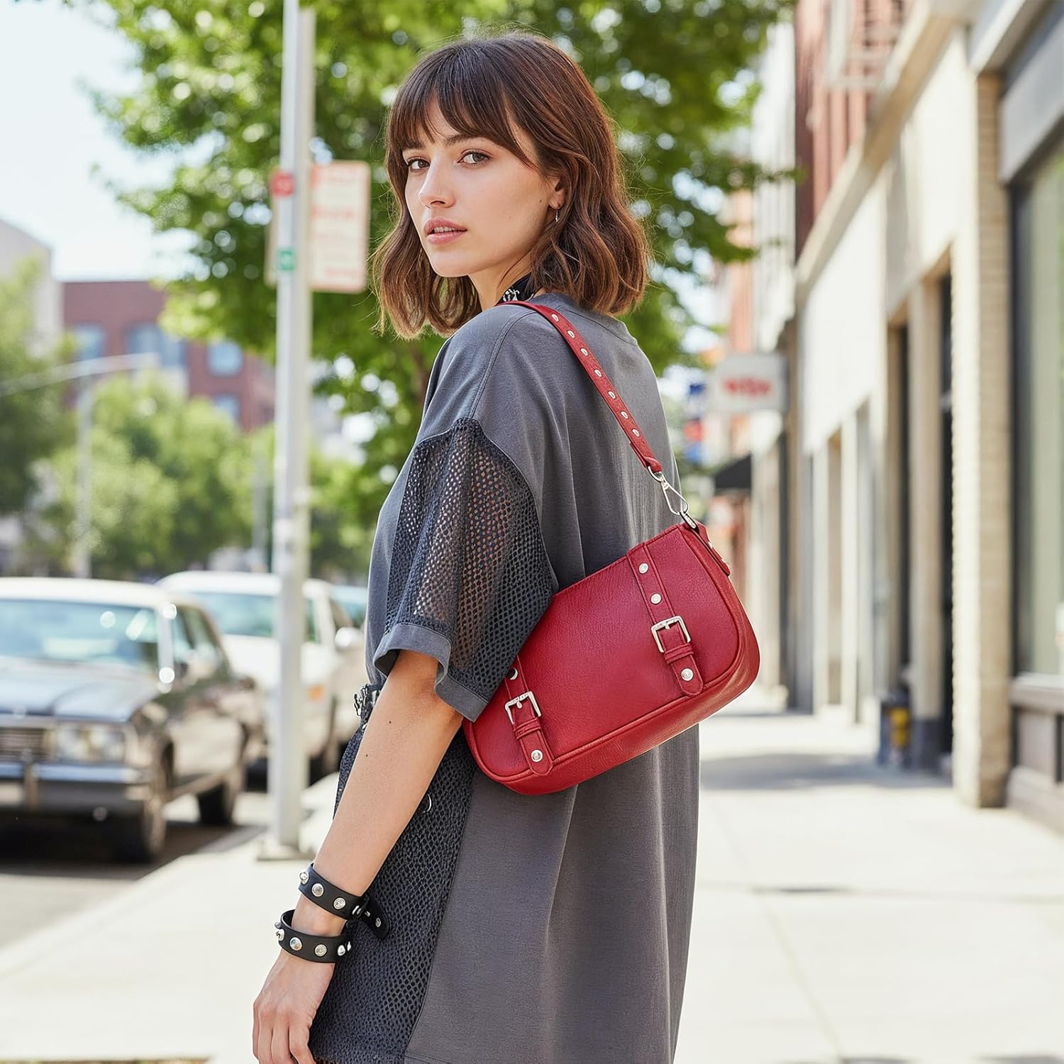 Y2K Purse Small Shoulder Bag for Women Punk Style Studded Handbag - Image 2