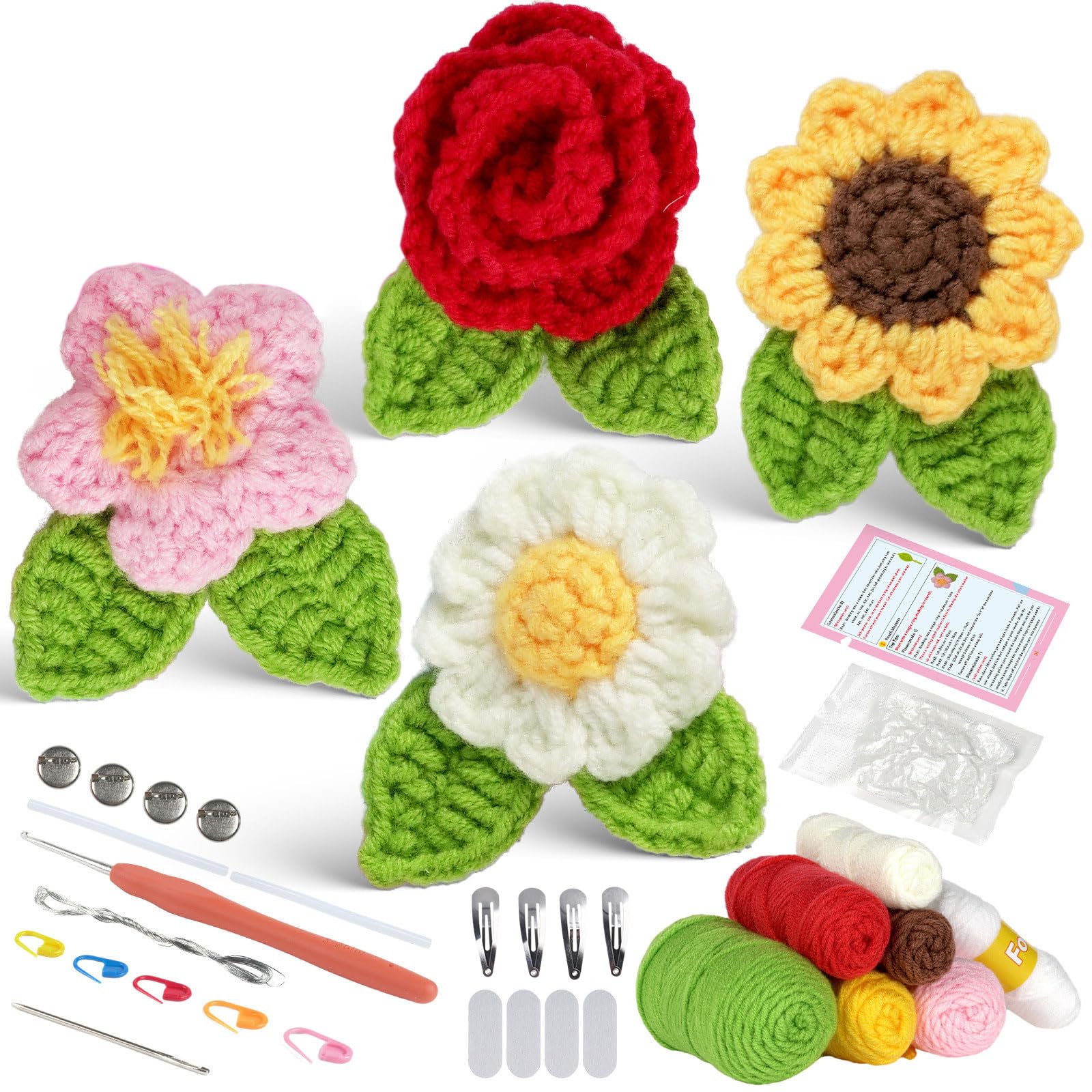 Kalttoy Brooch Kits Beginners Crochet Starter Kits with Yarn Crocheting Hook Needle Knitting Marker Crochet