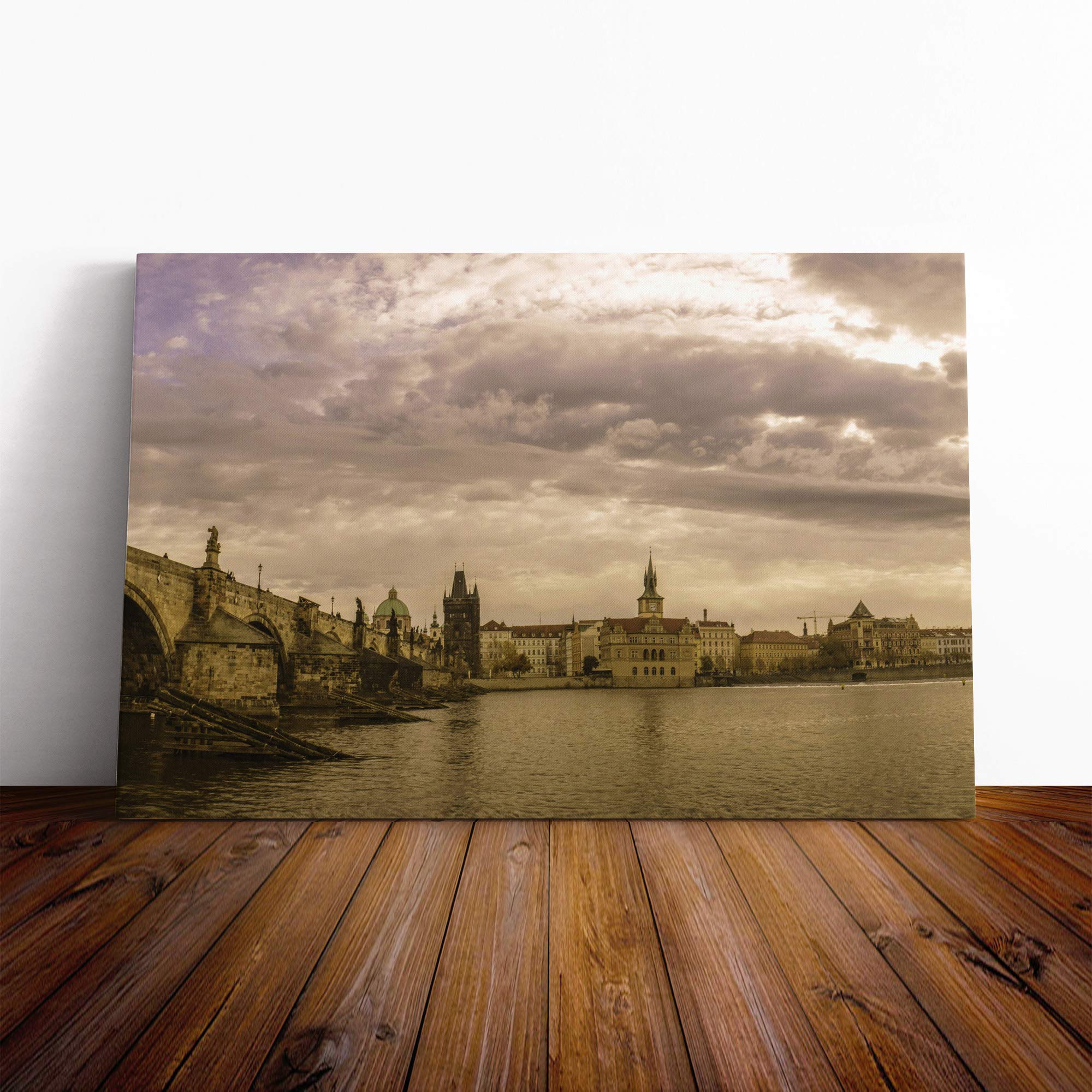 Charles Bridge Prague Canvas Print | Gallery Wrapped 30mm Frame Wall Art | 30x20 inches | Ready to Hang | Modern Cityscape Picture | Living Room Bedroom Lounge Office
