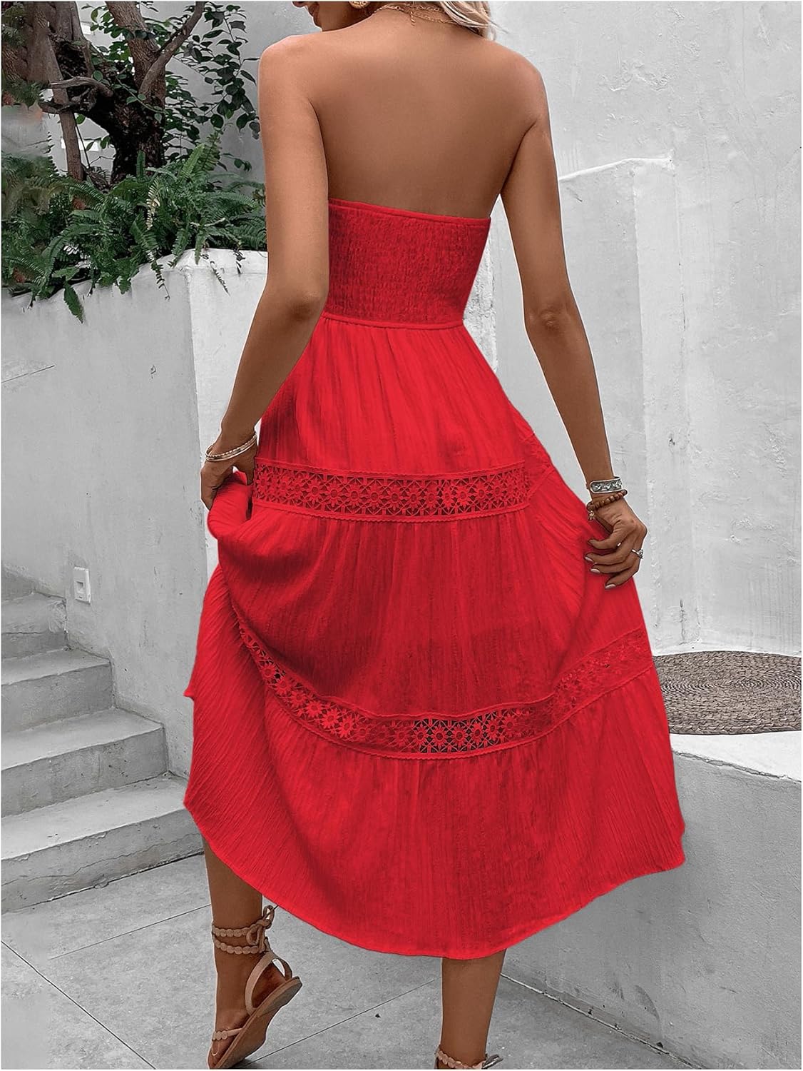 Floerns Women's Boho Tube Top Strapless Flowy Midi Dress Sleeveless Ruffle Hem Vacation Dresses - Image 3