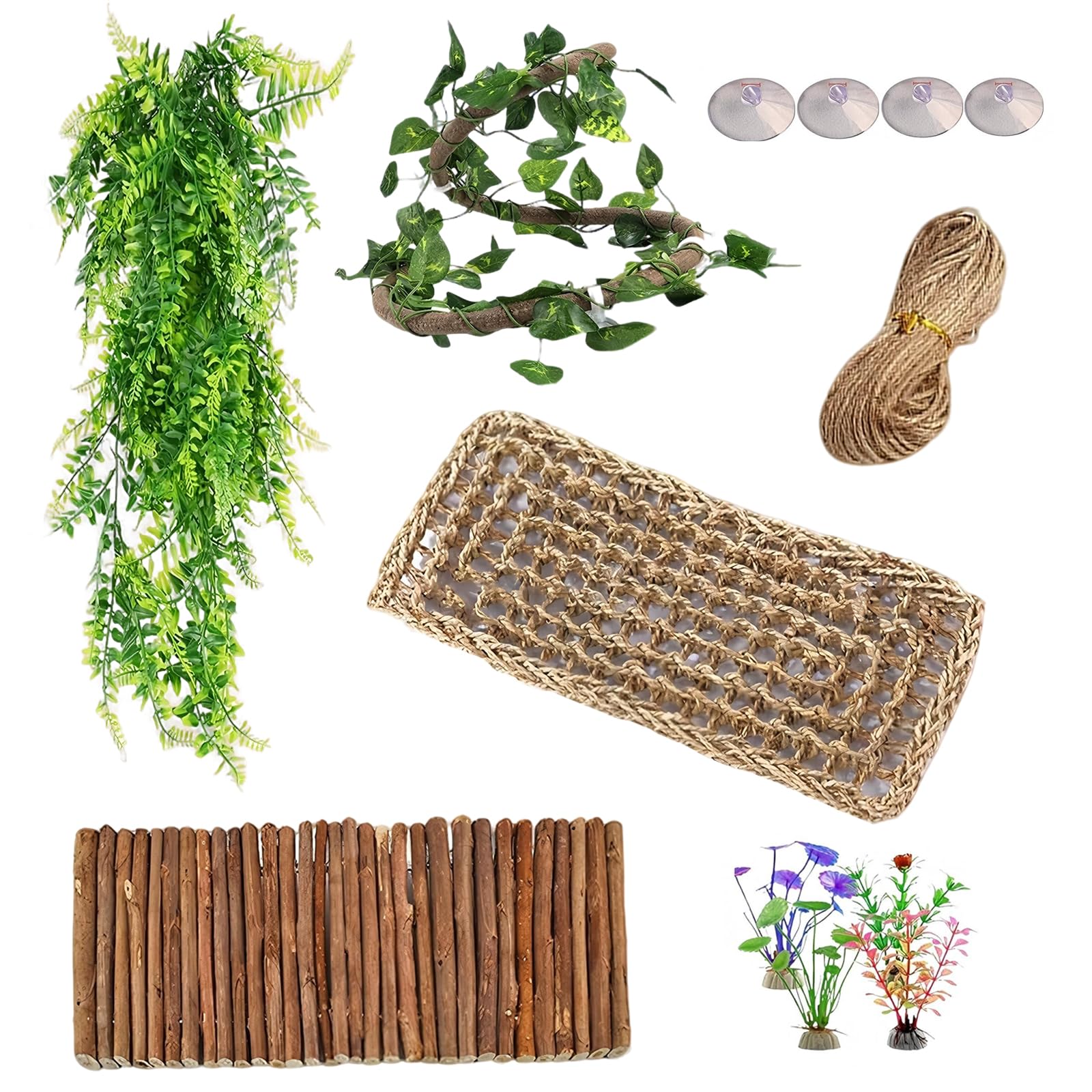 Bearded Dragon Tank Accessories - Hanging Vines, Leaves, Hammock & Bridge