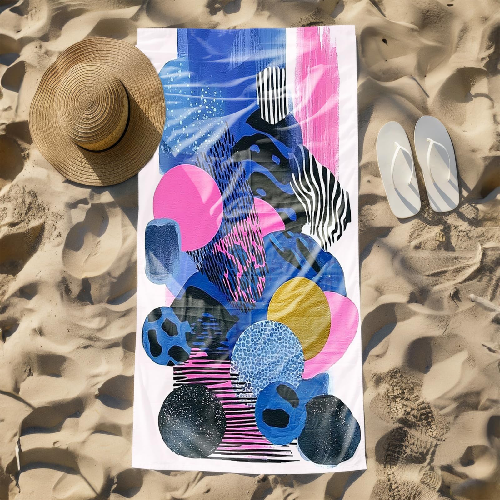 Genérico Toalla Playa 90X180 Azul Rosa Abstracto Grande Toallas de Playa Microfibra Ligera Secado Rápido Sin Arena para Mujer Hombre Viajes Vacaciones Natación Camping