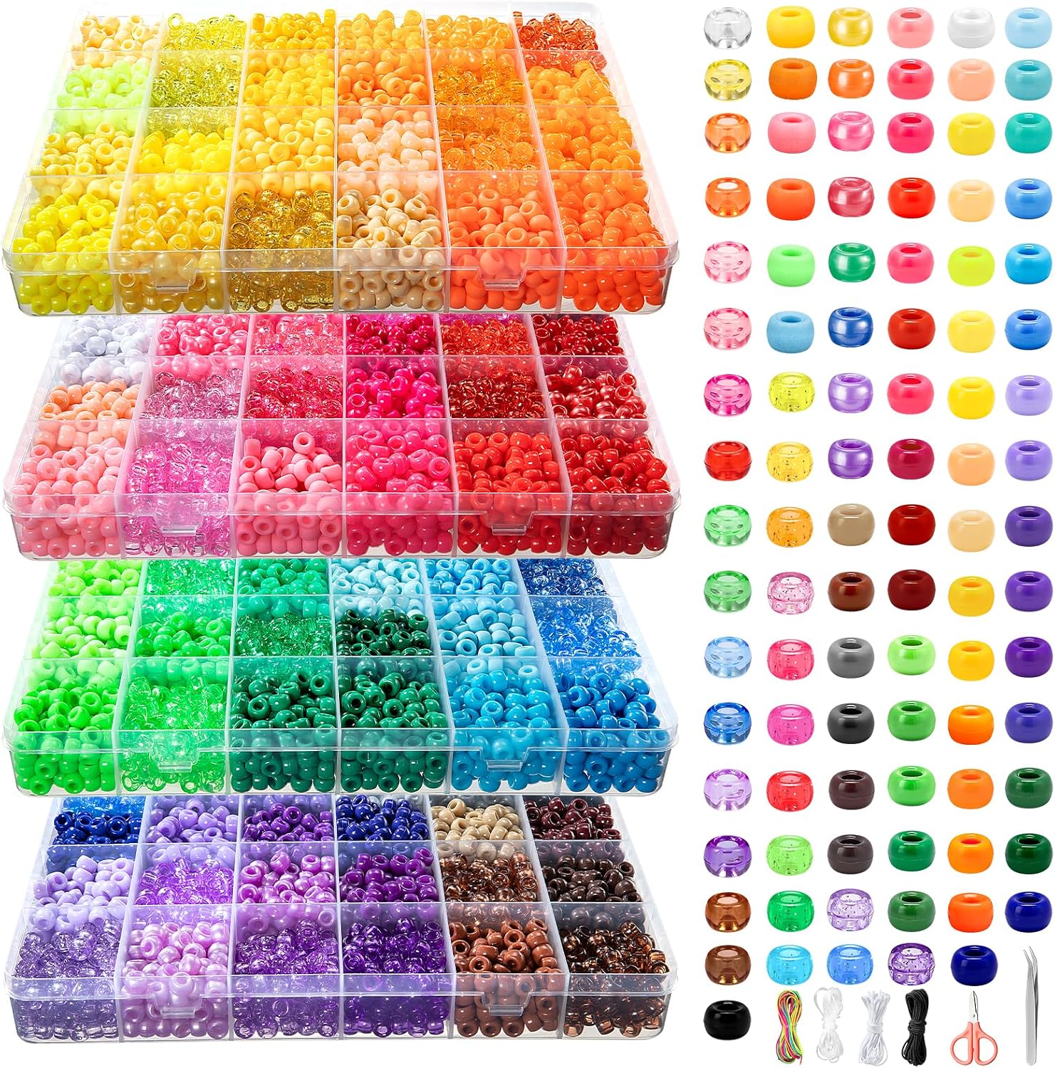 Simetufy 10000Pcs Pony Beads Bulk, 96 Assorted Colors 6x9MM Kandi Beads Kit for Bracelet Making Hair Braiding Jewelry Key Chains DIY Crafts Gifts (4 Large Boxes)