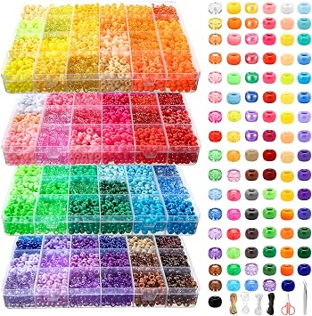 Simetufy 10000Pcs Pony Beads Bulk, 96 Assorted Colors 6x9MM Kandi Beads Kit for Bracelet Making Hair Braiding Jewelry Key Chains DIY Crafts Gifts 4 Large Boxes