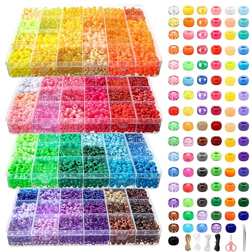 Simetufy 10000Pcs Pony Beads Bulk, 96 Assorted Colors 6x9MM Kandi Beads Kit for Bracelet Making Hair Braiding Jewelry Key Chains DIY Crafts Gifts (4 Large Boxes) - 96colors-10080pcs