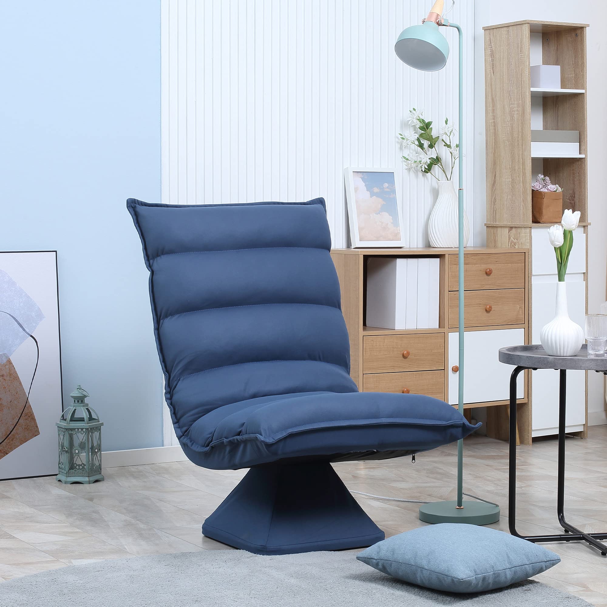 HOMCOM Faultier-Bodensessel, 360° drehbar, mit Rückenlehne, gepolstertes Design – Bezug aus Mikrofaserstoff, Blau
