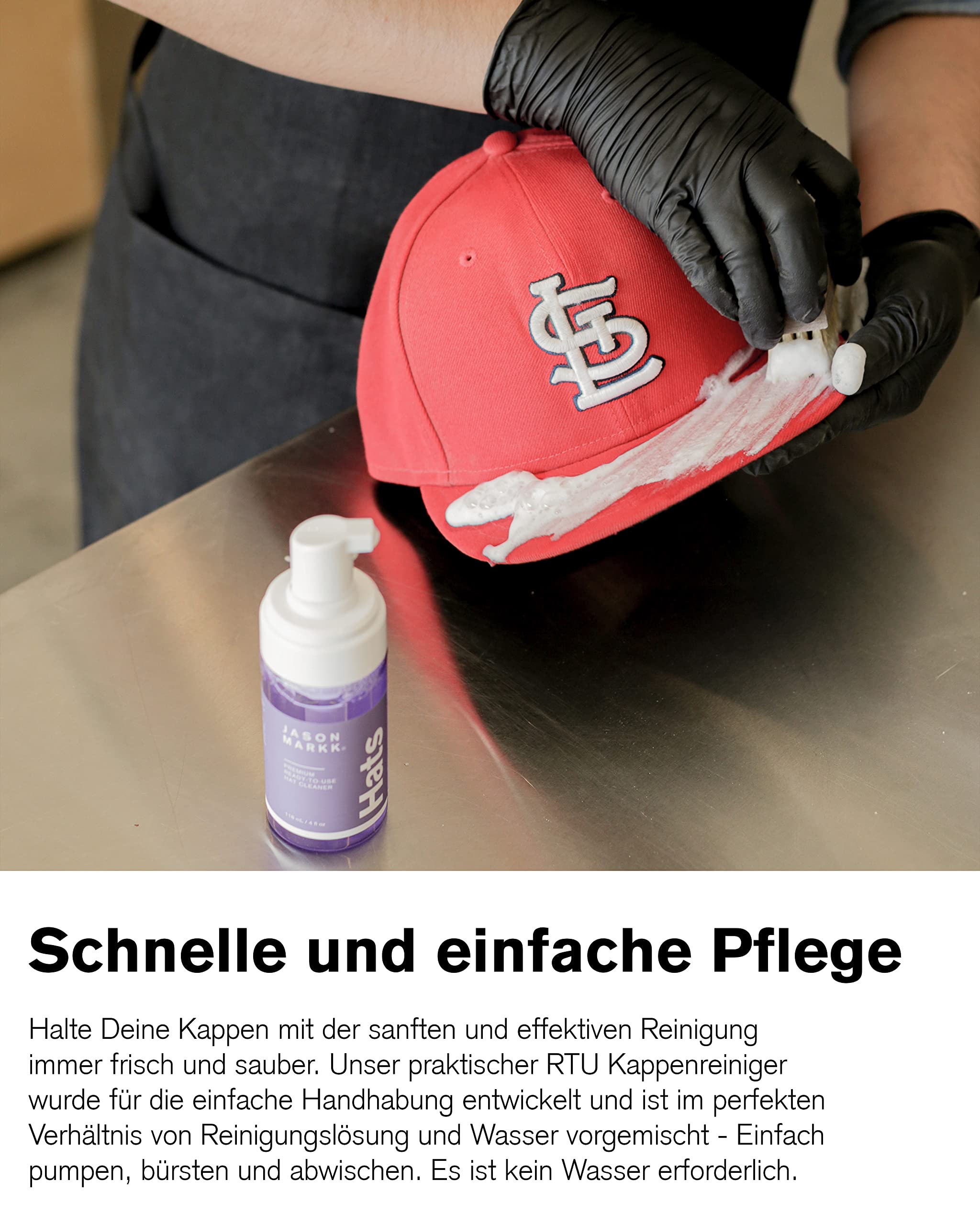 Jason Markk Hat Care Kit, 4 oz/ 118ml Schaumreiniger, Premium-Reinigungsbürste, reinigt effektiv Kappen, sicher auf allen Materialien, speziell entwickelt für Baumwolle, Wolle, Filz & mehr, parfümfrei