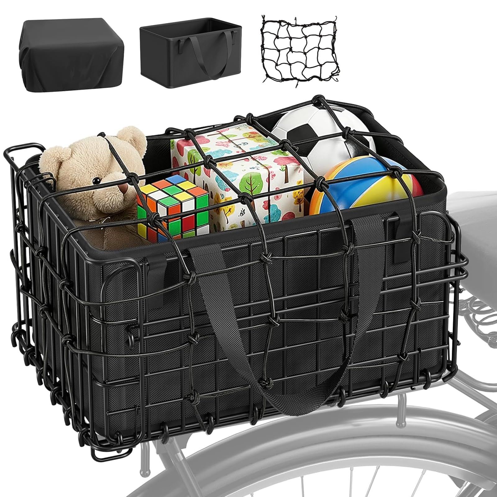 Cesta Trasera para Bicicleta, Plegable, con Bolsillo Interior extraíble, Cubierta Impermeable, Cubierta de Malla, portaequipajes, Cesta de Marco para Transportar Mascotas y Compras