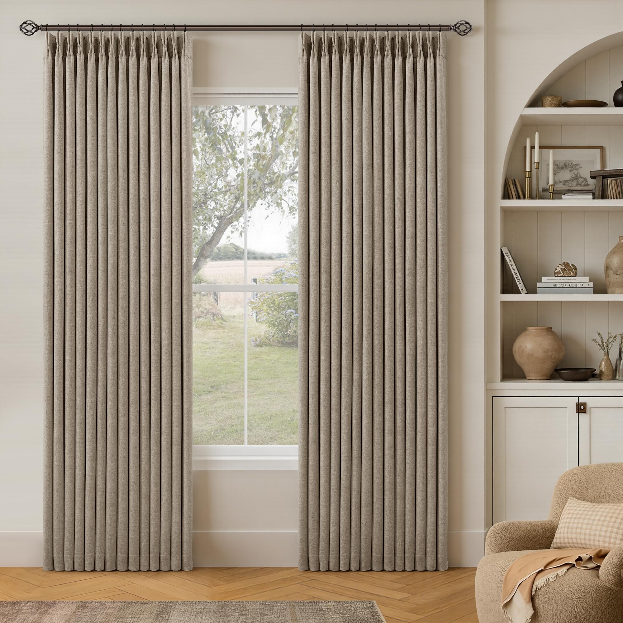 Dark Flax 80 Inch Pinch Pleated Blackout Linen Curtains for Bedroom โ image 1